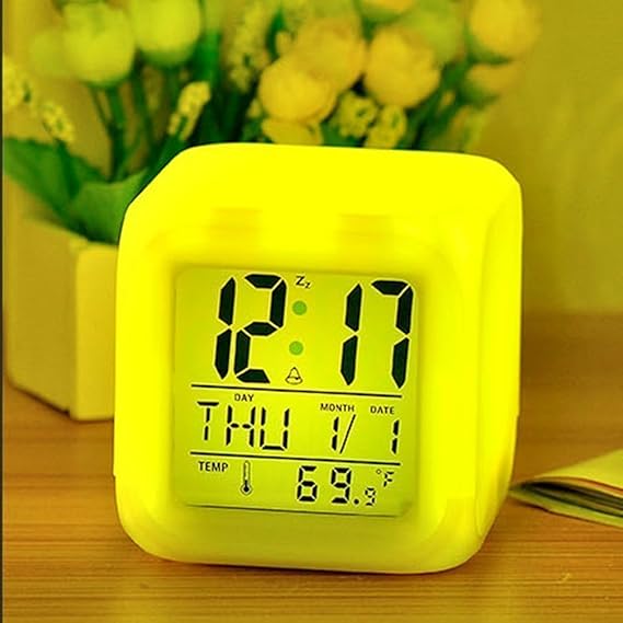 Color Changing Digital Alarm Clock Cube-Shape Digital Desk Clock 1 pc