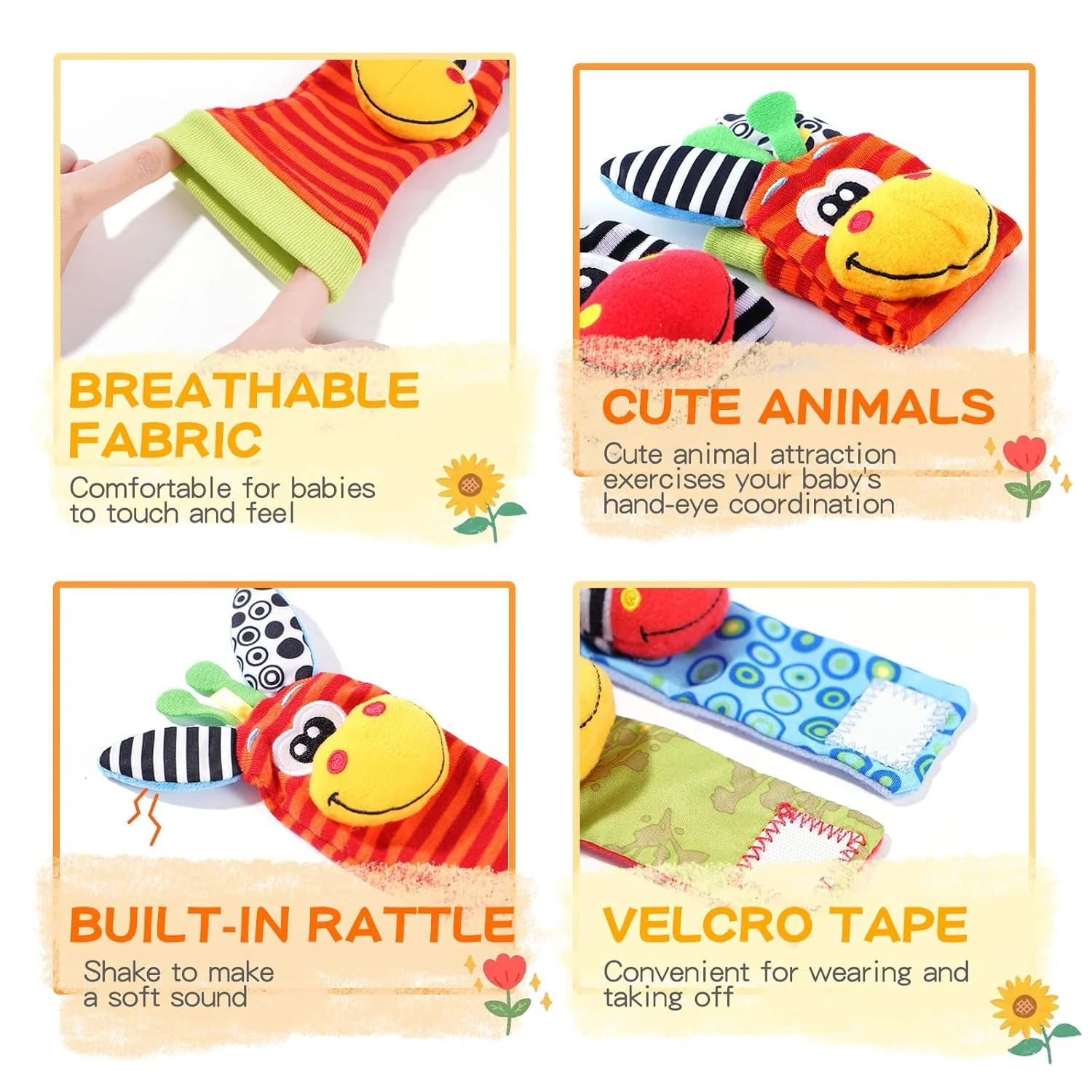 Colorful Baby Wrist Rattles & Foot Finder Socks Set - Image 3
