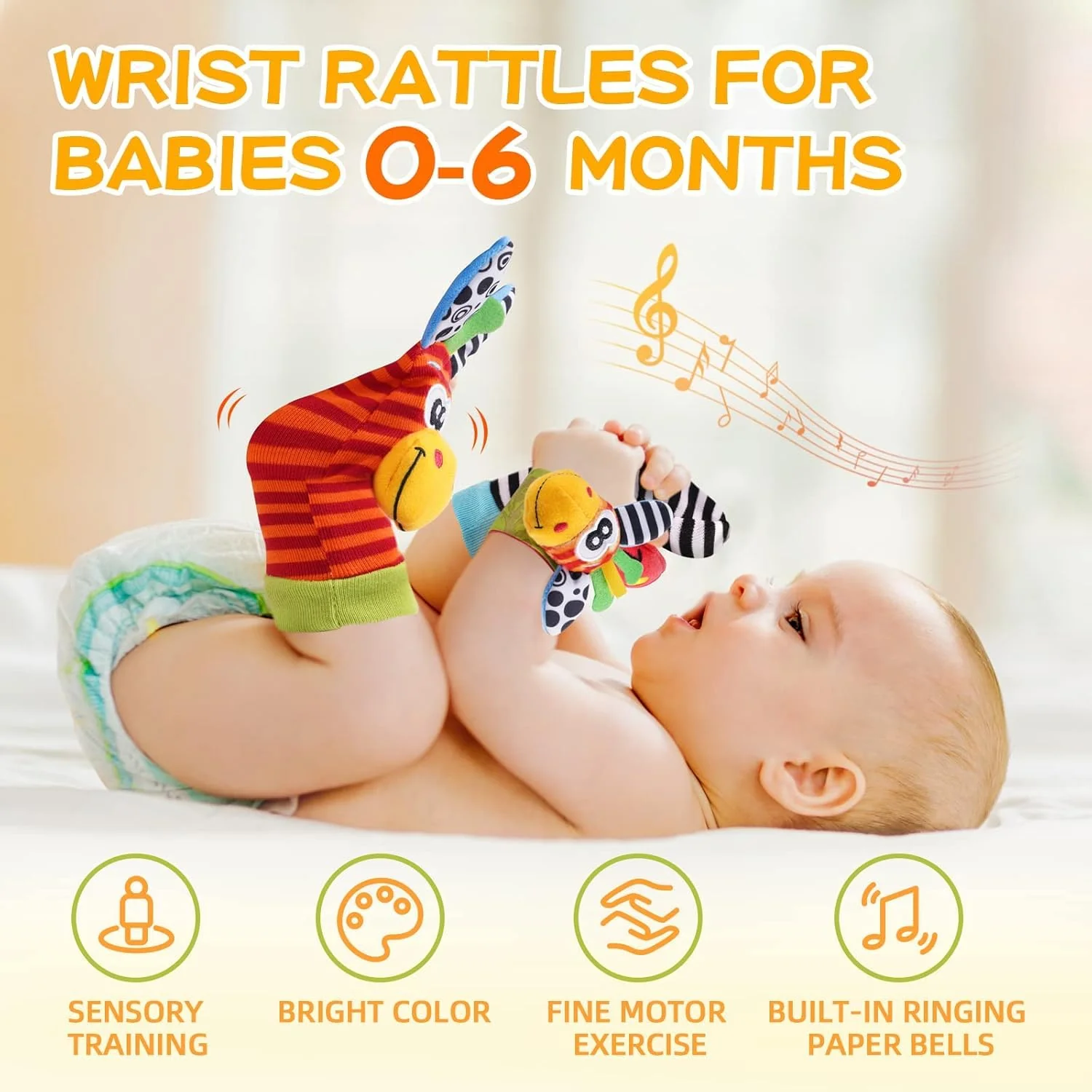 Colorful Baby Wrist Rattles & Foot Finder Socks Set - Image 4