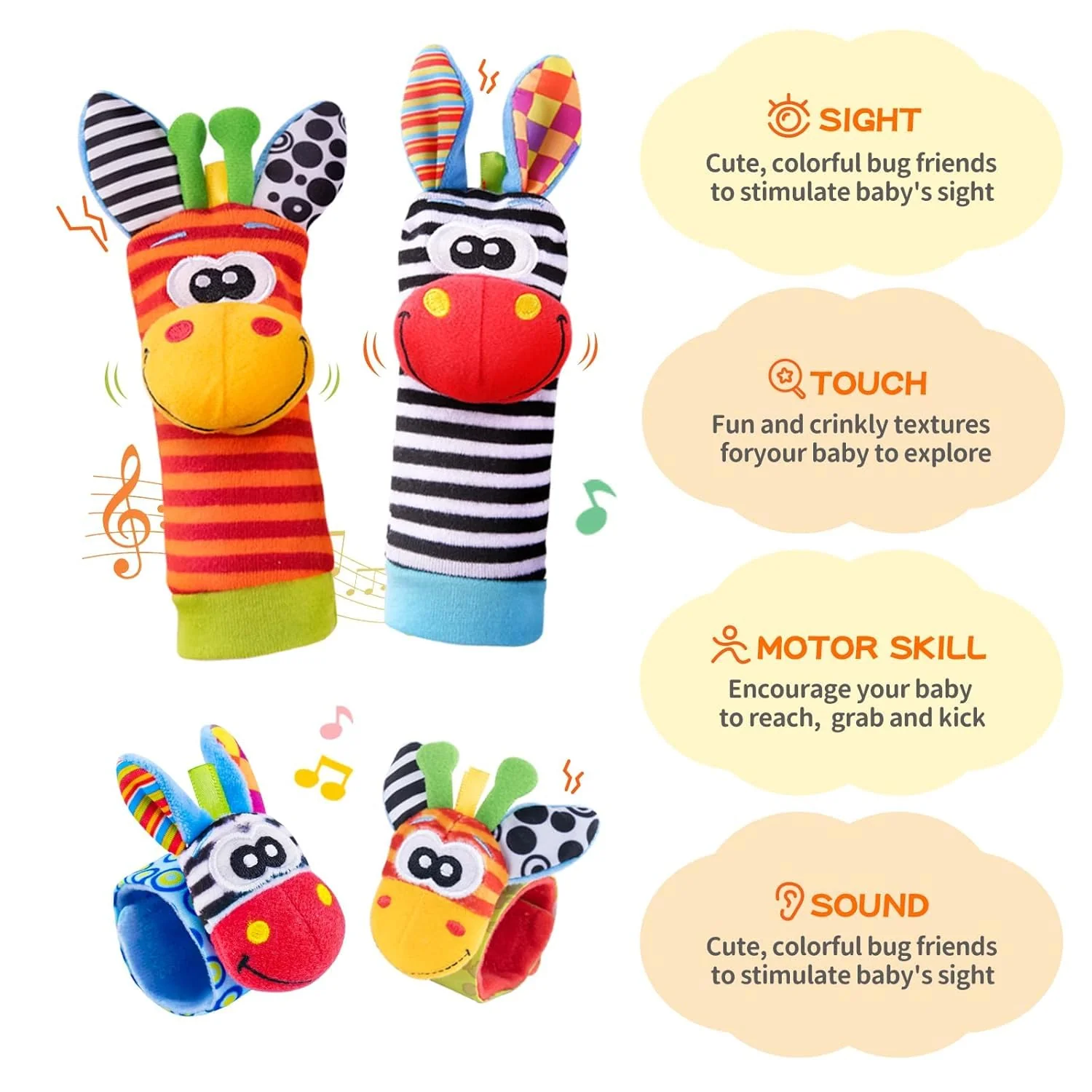 Colorful Baby Wrist Rattles & Foot Finder Socks Set - Image 5