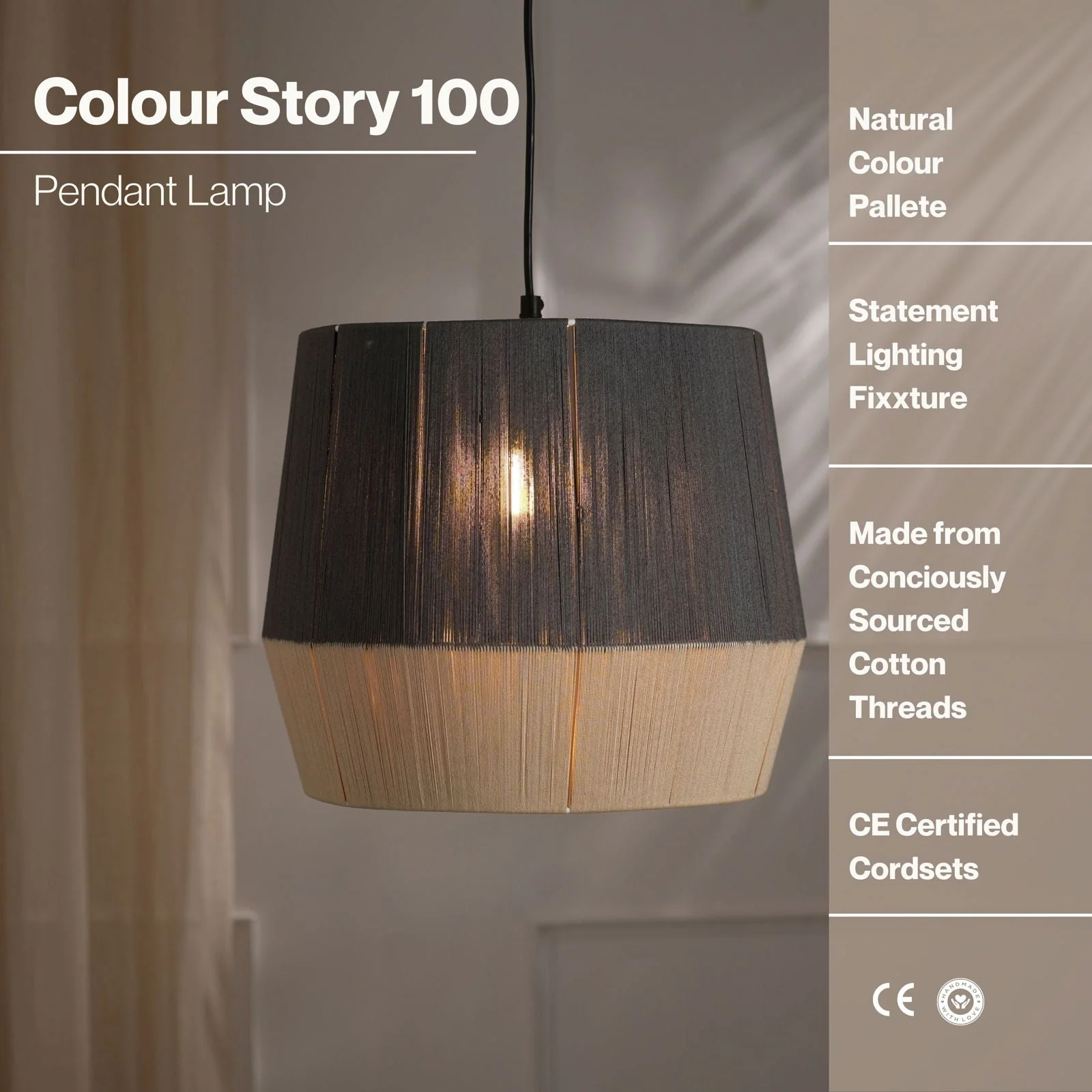 Colour Story 100 Pendant Lamp - Limited Edition Threading Pattern Pendant Light, Cotton Threading Lampshade, Sturdy Construction Hanging Light - Image 2