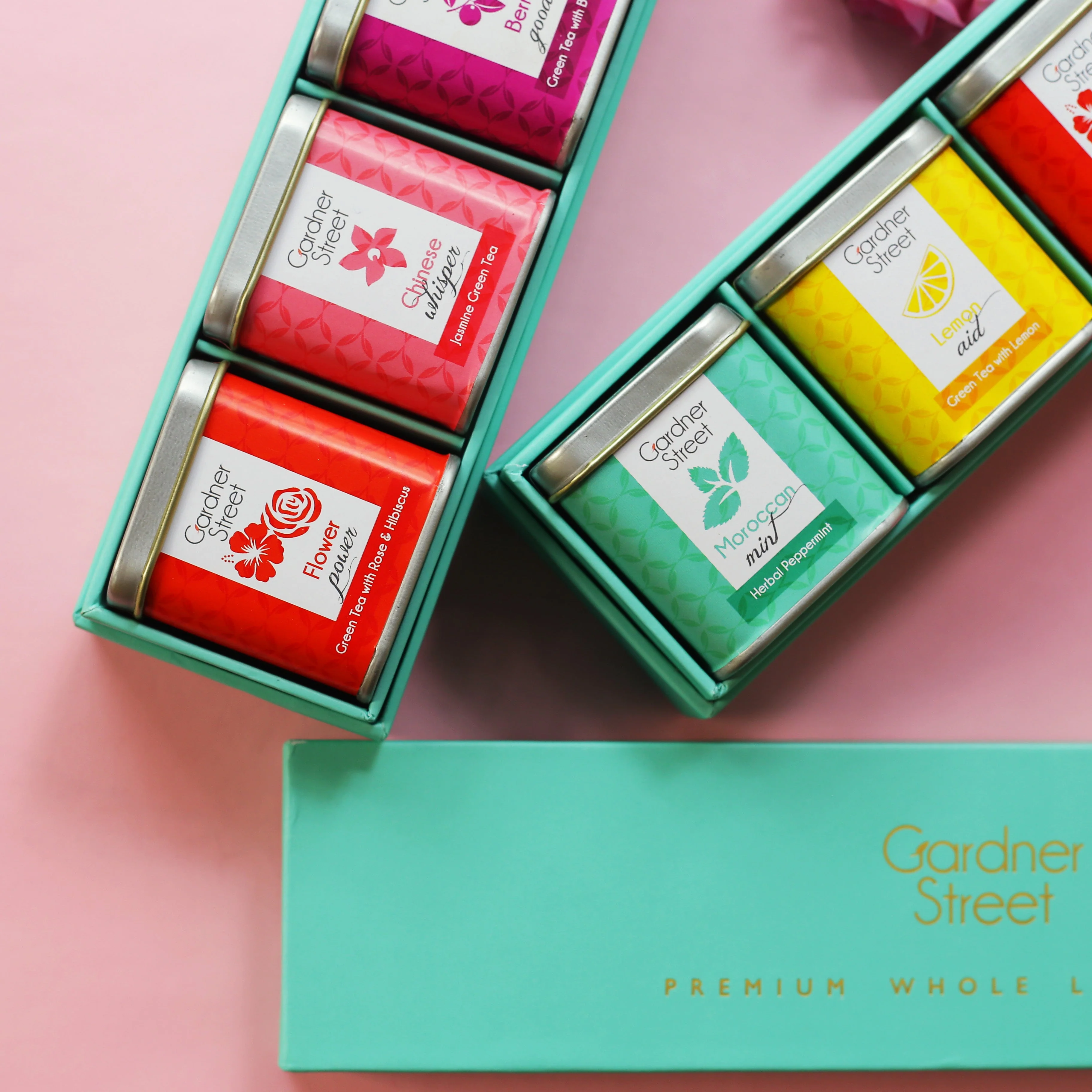 Colour Your World – Set of 4 Mini Tea Tins in Aqua Blue Box - Image 3