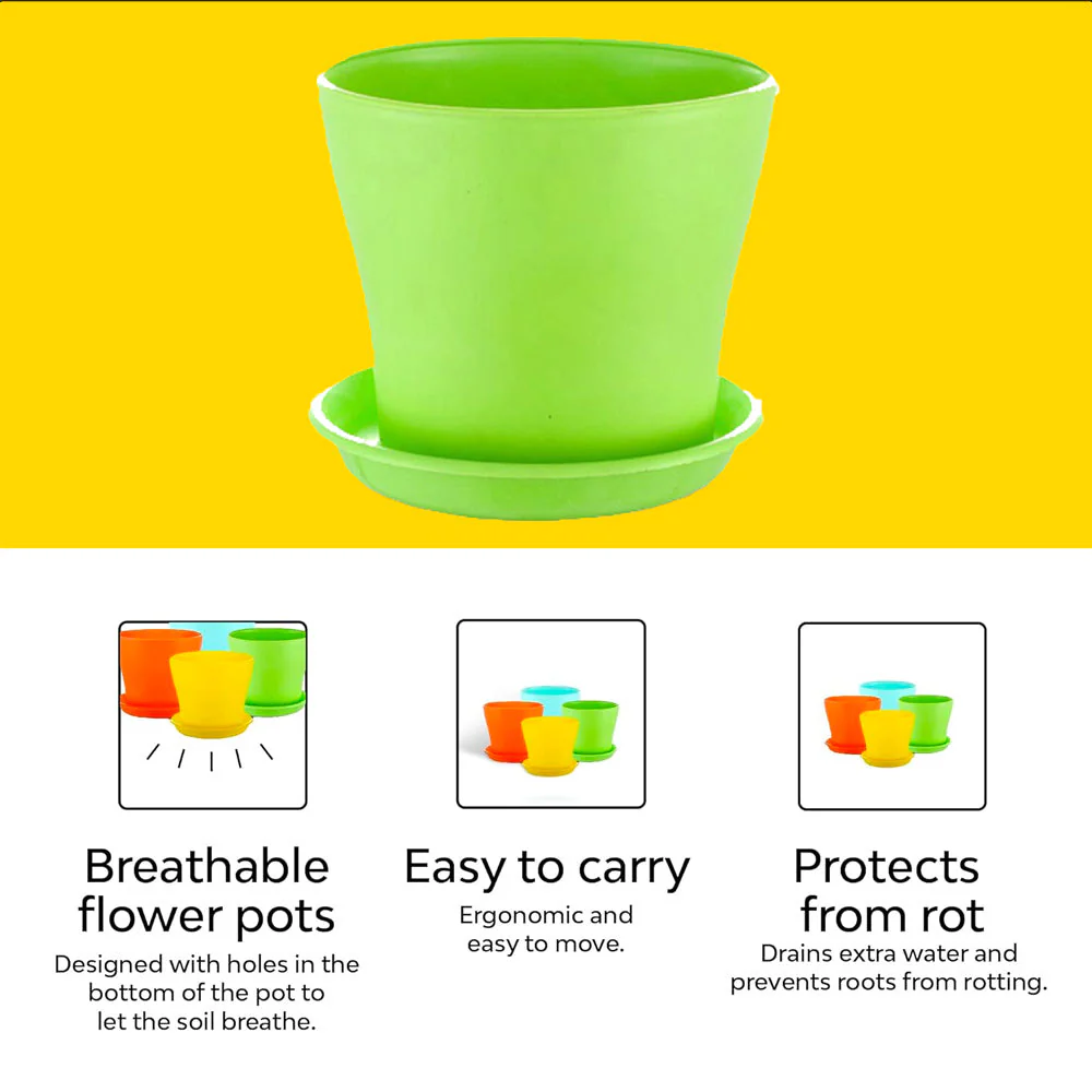 Coloured Plastic Flower Pots With Base Plate | Set Of 2 - Image 3