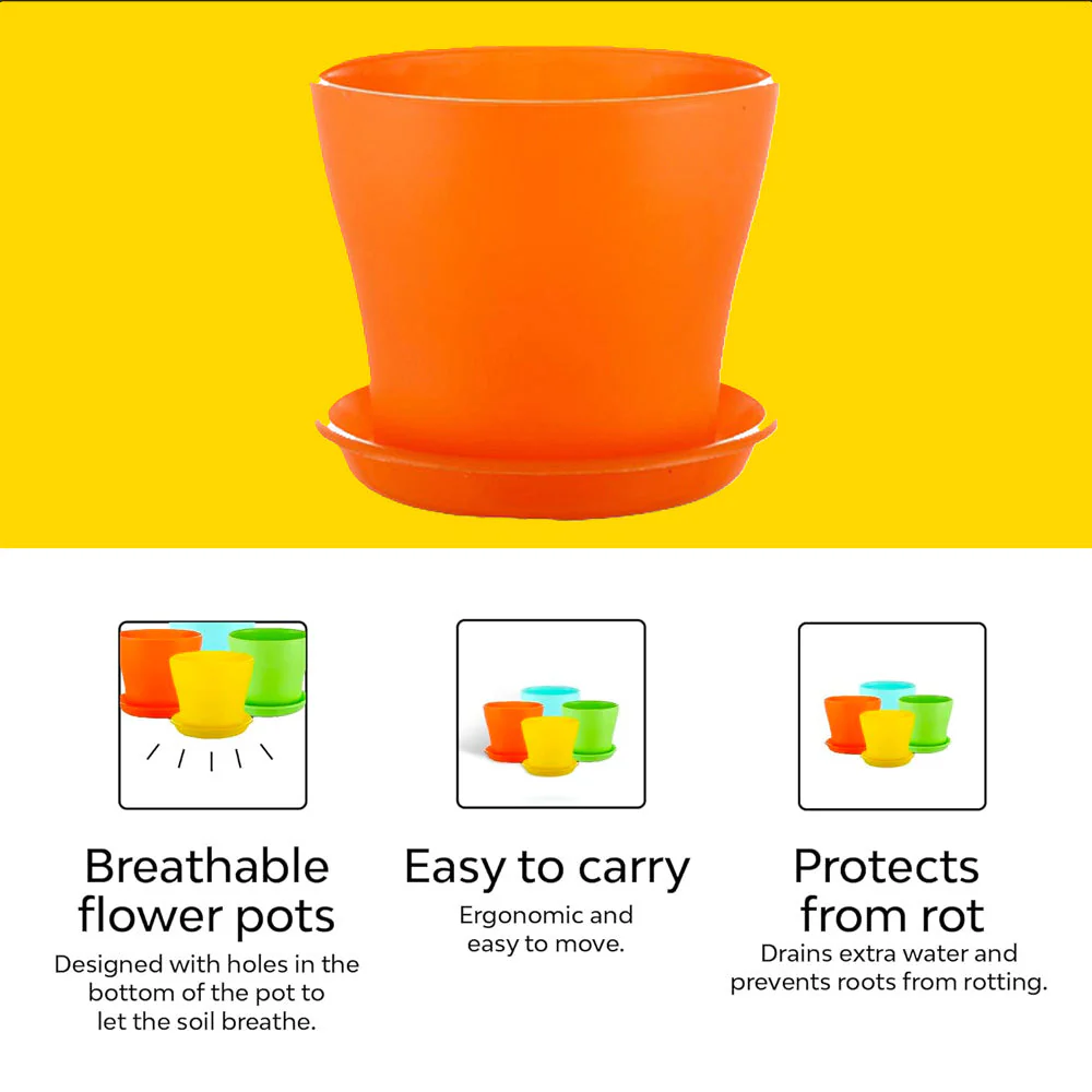 Coloured Plastic Flower Pots With Base Plate | Set Of 2 - Image 7