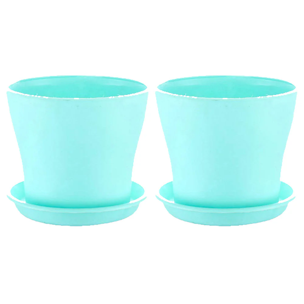 Coloured Plastic Flower Pots With Base Plate | Set Of 2 - Image 9