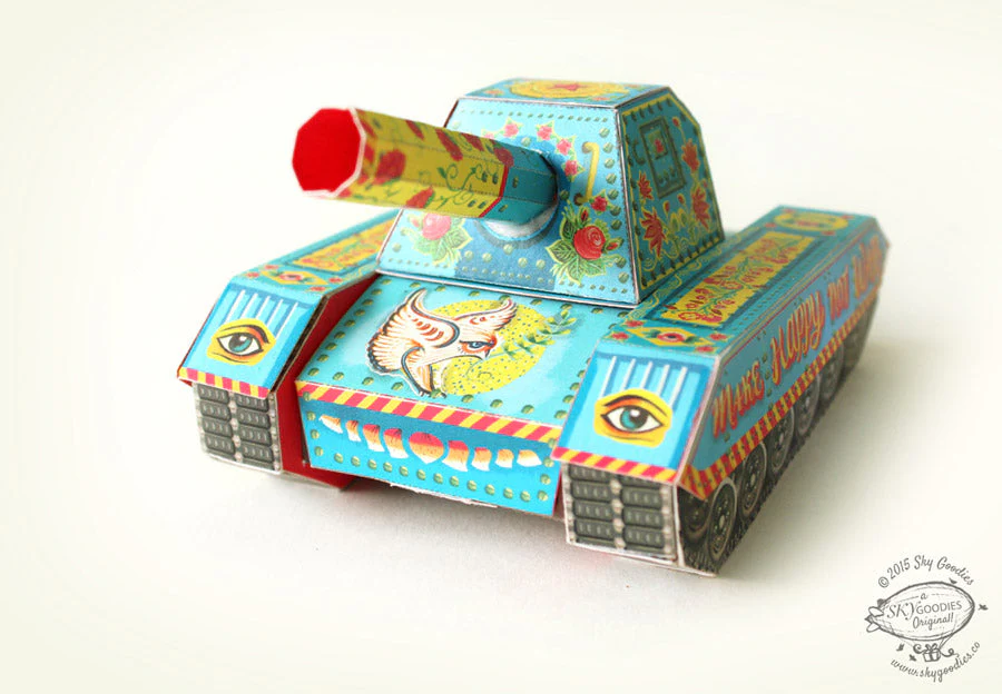 Colourful Army Paper Tank Pen Holder & Boxes - DIY Paper Craft Kit - Image 6