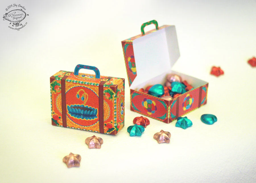 Colourful Orange Mini Suitcase Box DIY Paper Craft Kit - Image 3