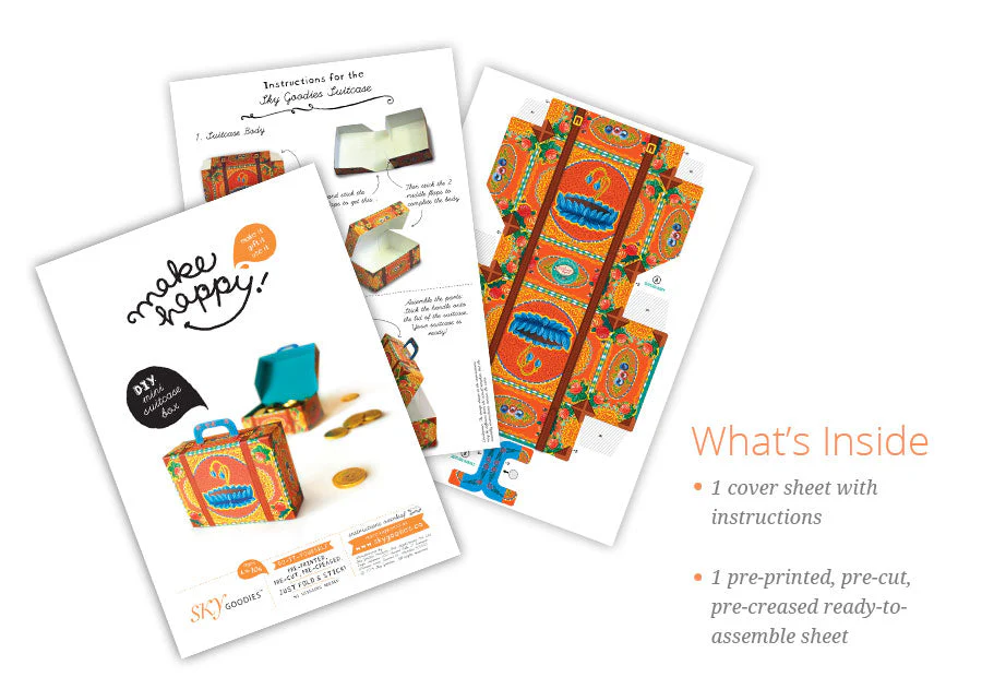 Colourful Orange Mini Suitcase Box DIY Paper Craft Kit - Image 6