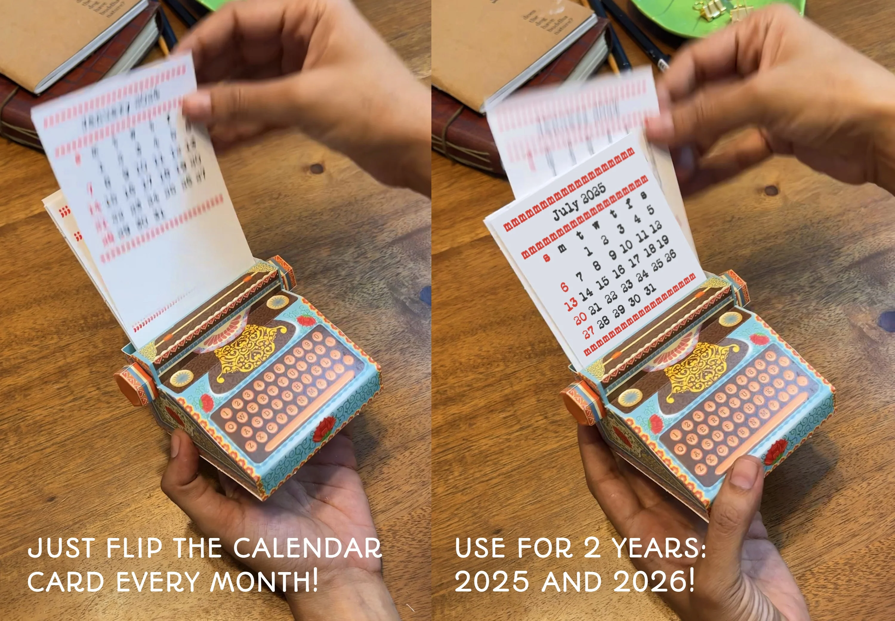 Colourful Typewriter Desk Calendar 2025 & 2026 DIY Paper Craft Kit - Image 7