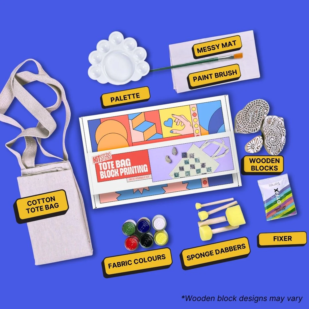 COMBO : DIY Block Printing Kit (Tote Bag) & DIY Tote Bag Painting Kit - Image 2
