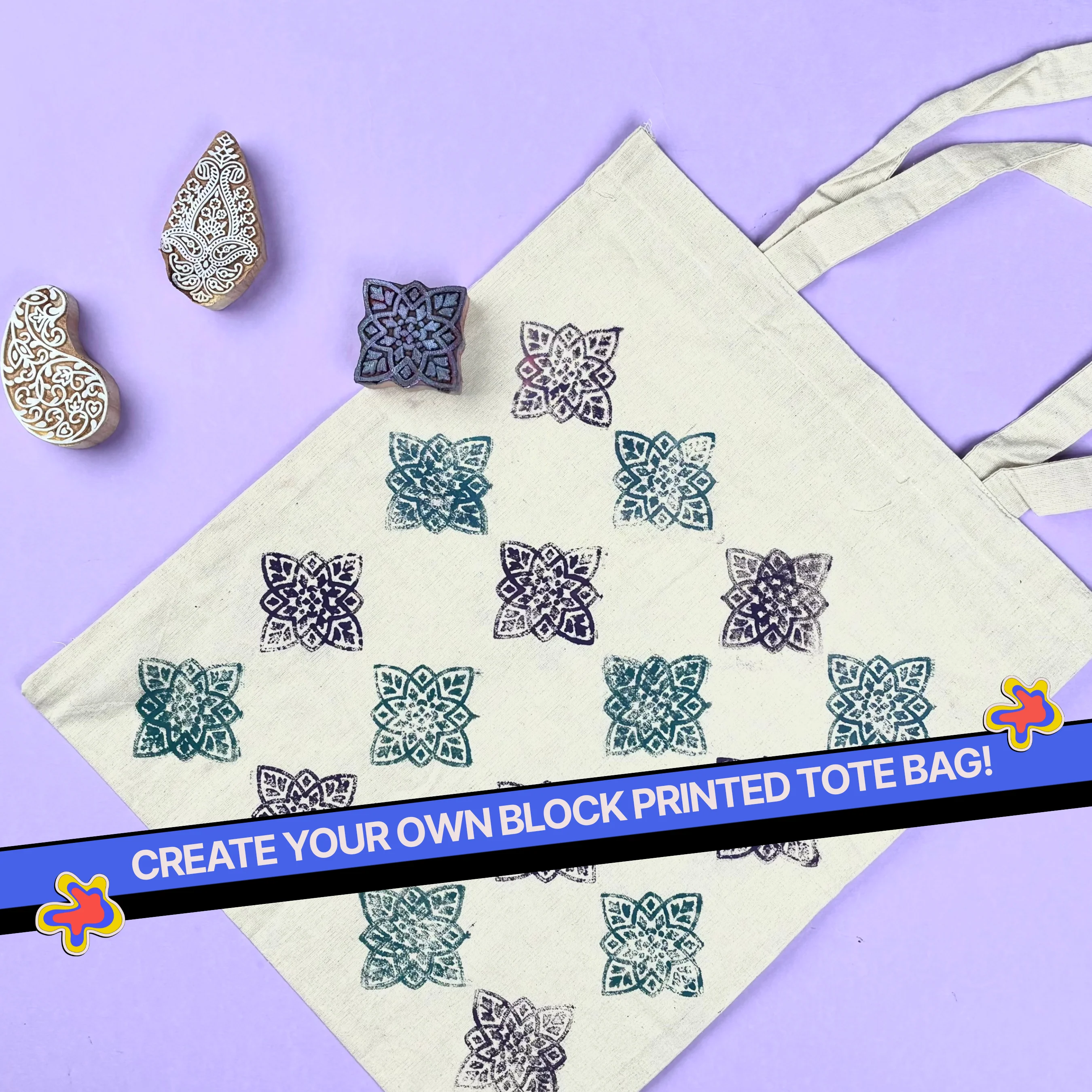COMBO : DIY Block Printing Kit (Tote Bag) & DIY Tote Bag Painting Kit - Image 7