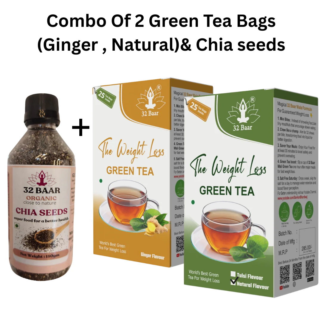 Combo Of 2 Green Tea Bags(Natural,Ginger)& Chia Seeds - Image 2