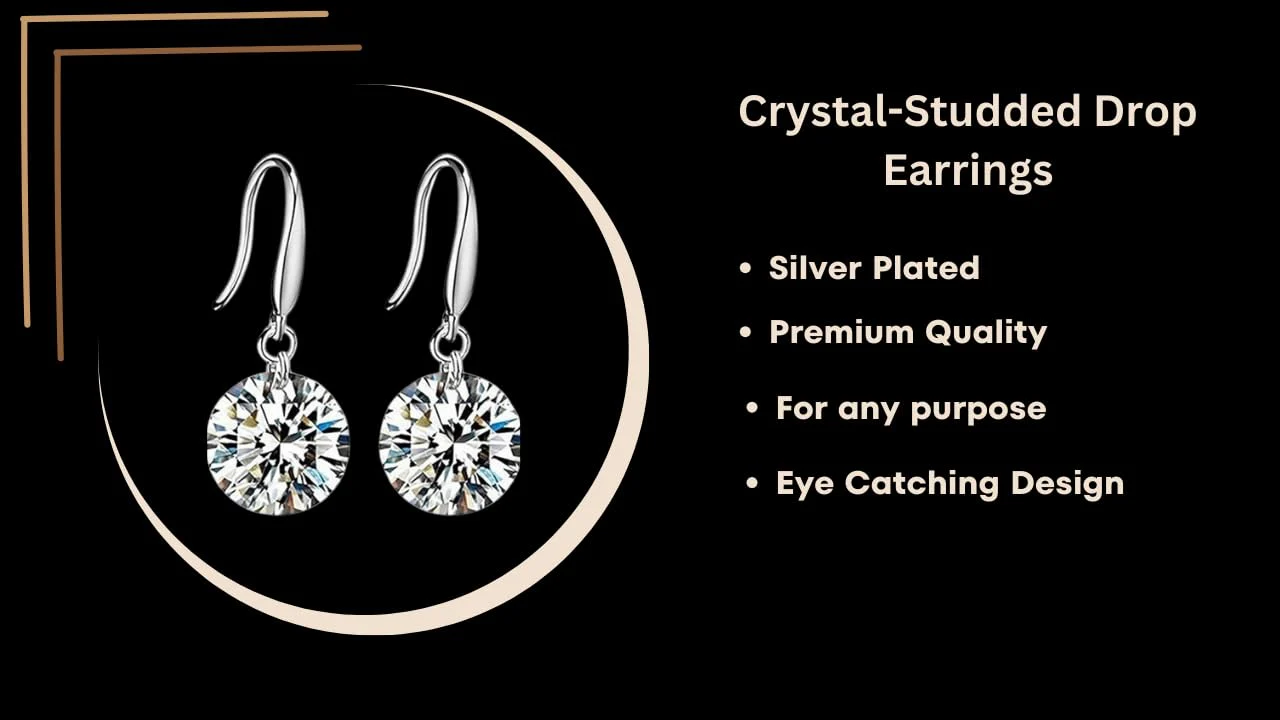 Combo Of 2 Pair Earring Fashion Jewellery, Lightweight Silver Plated Water Drop Stud And Crystal Hanging Earrings, Perfect For Women - Image 5