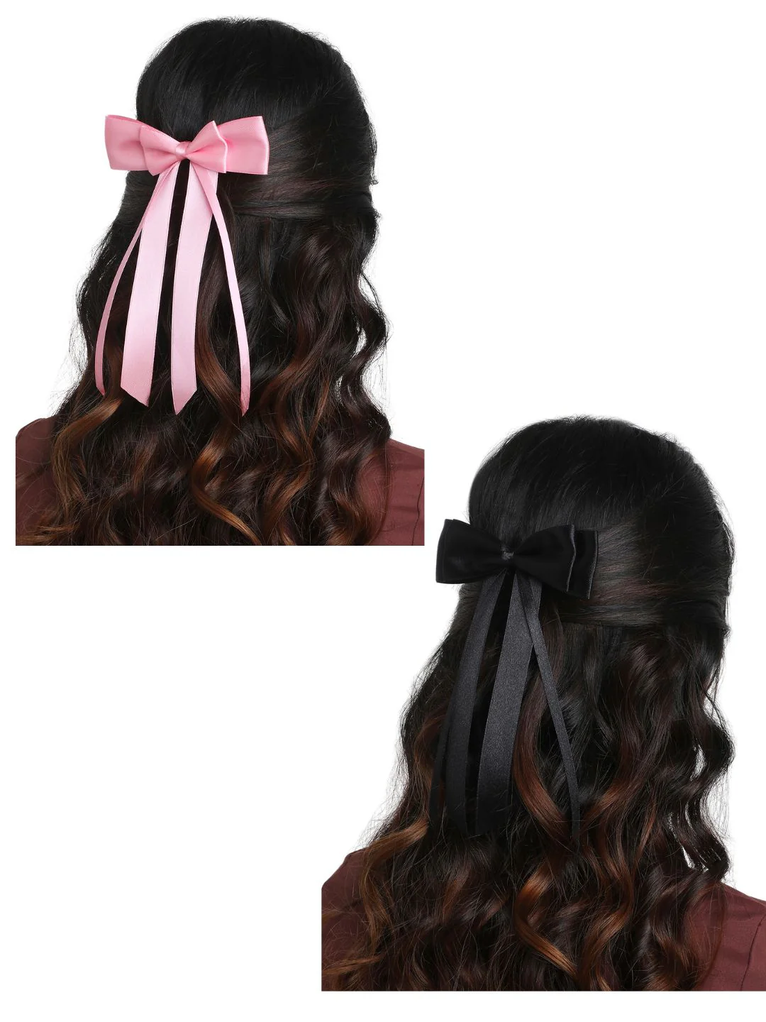 Combo of 2 Satin Silk Ribbon Double Bow Long Tail Hair Bow