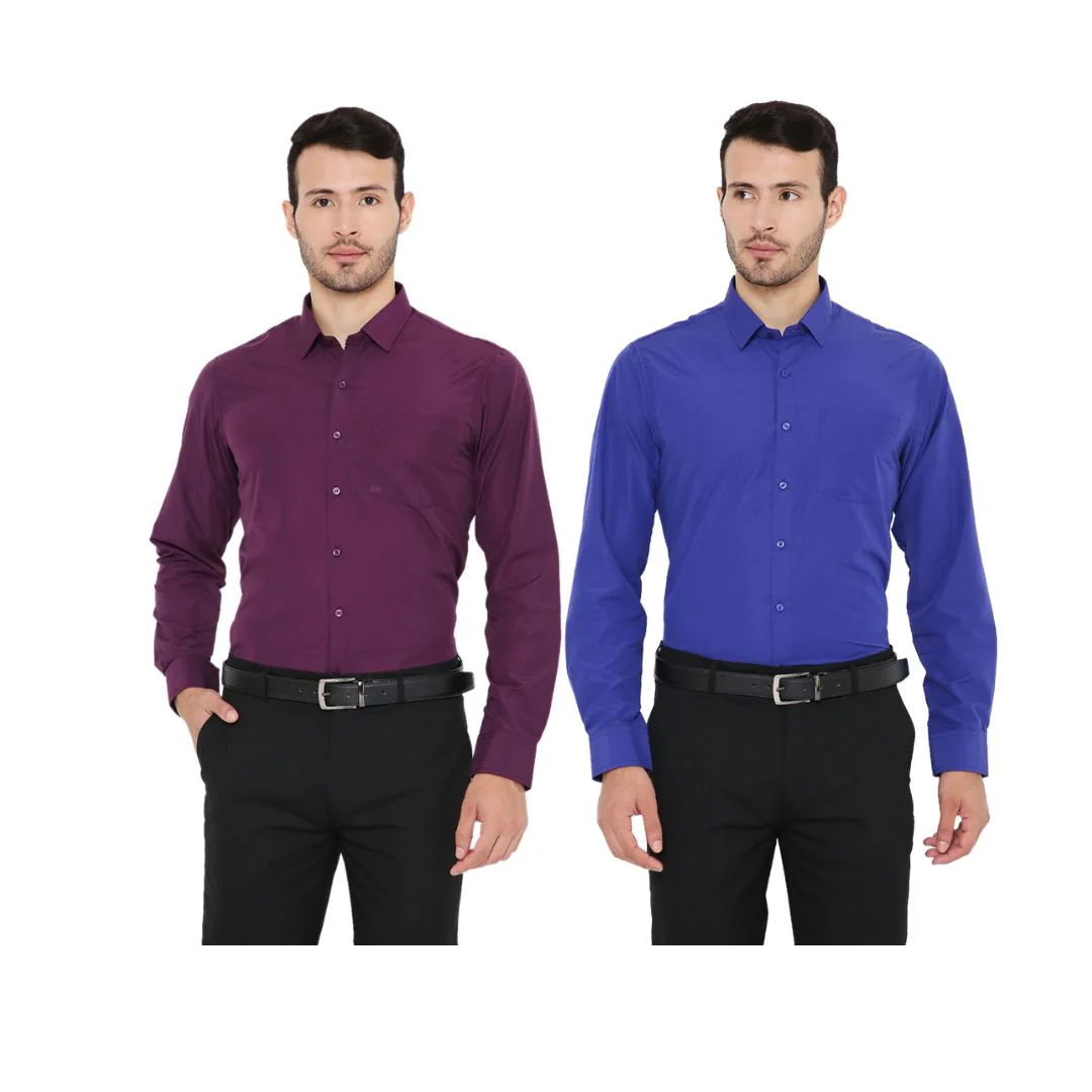 Combo of 2 Solid PolyBlend Slim Fit Formal Shirts - Image 2