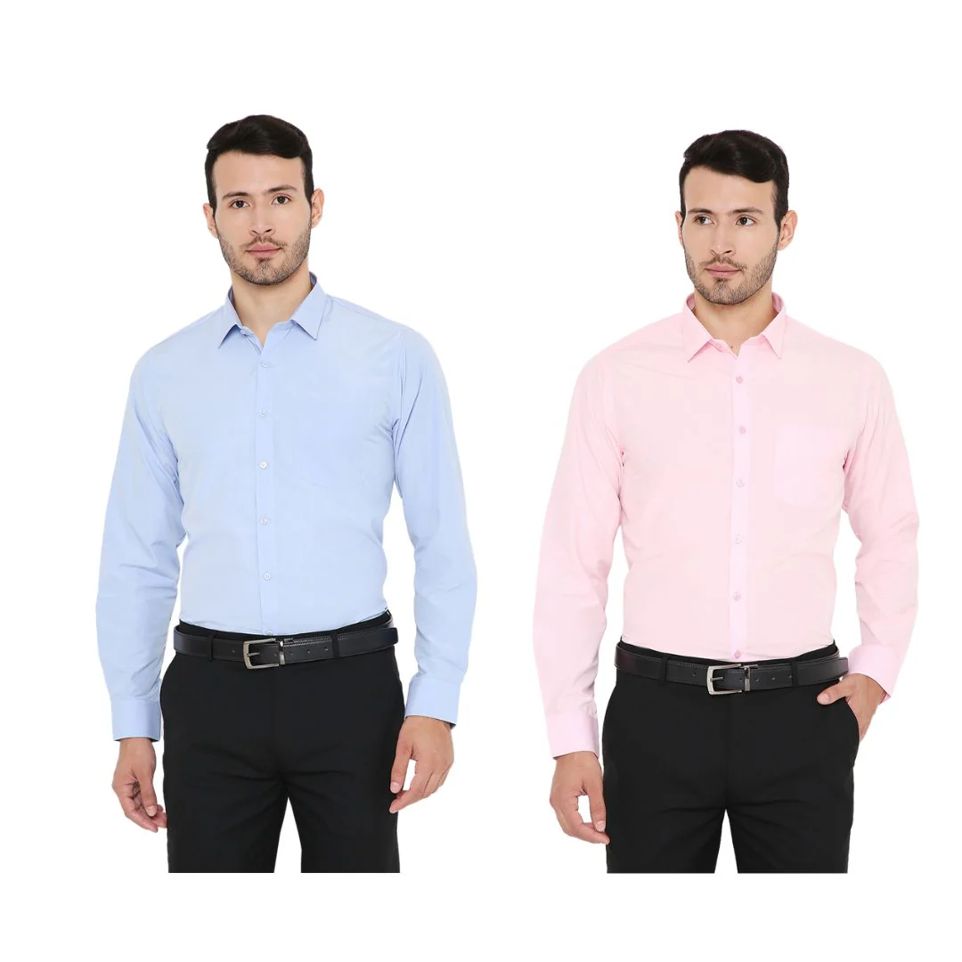 Combo of 2 Solid PolyBlend Slim Fit Formal Shirts - Image 2