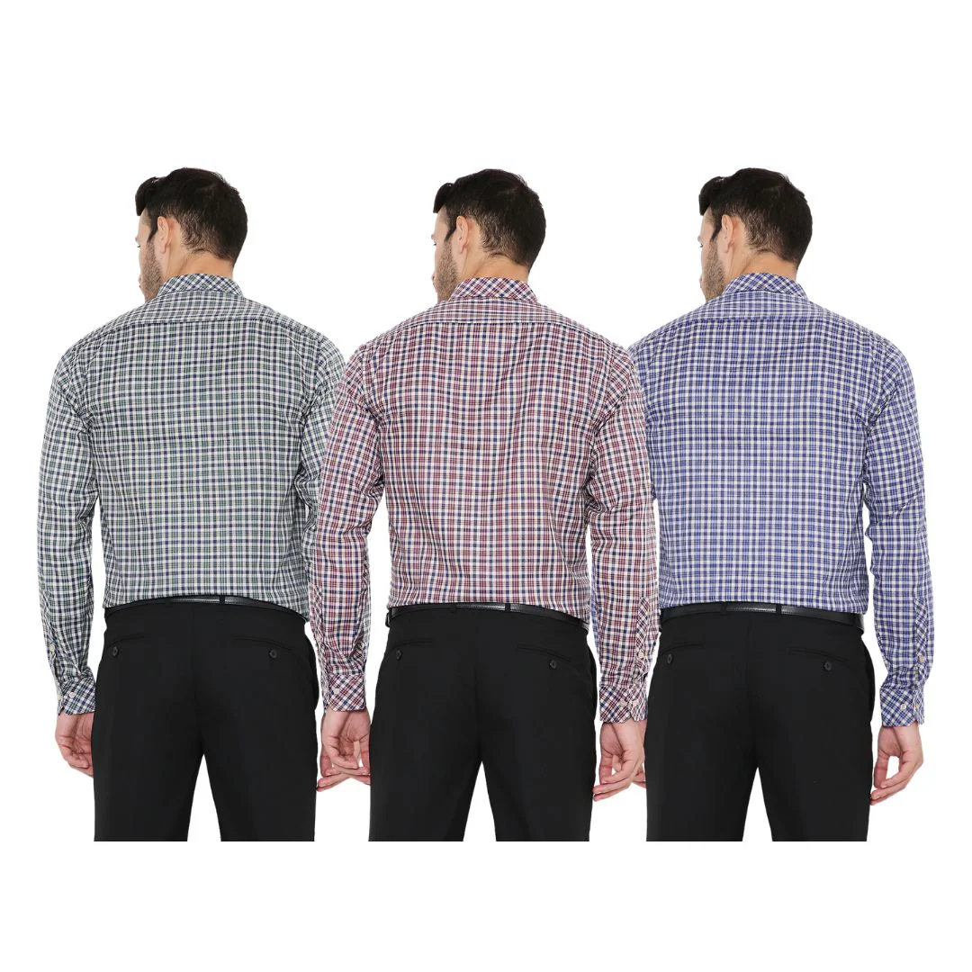 Combo of 3 Checkered PolyBlend Slim Fit Formal Shirts - Image 3