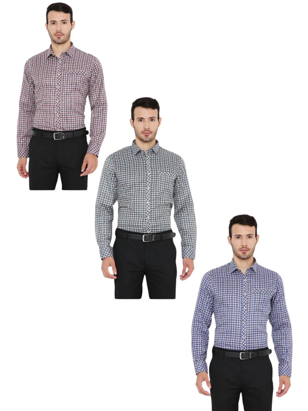 Combo of 3 Checkered PolyBlend Slim Fit Formal Shirts - Image 6