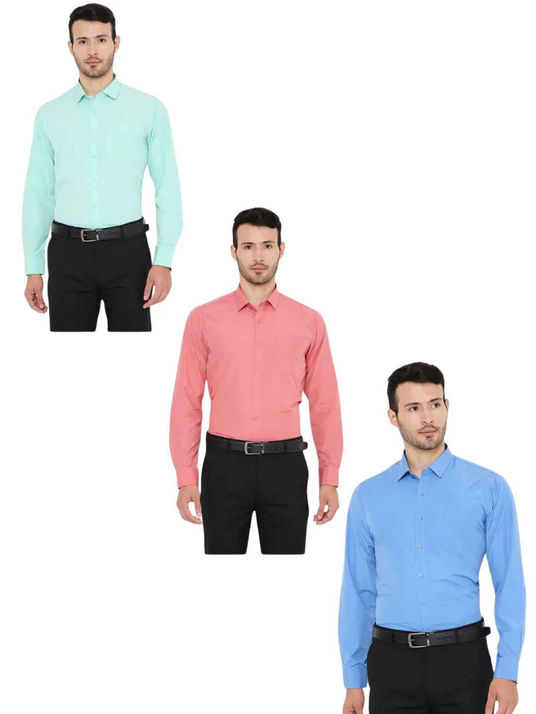 Combo of 3 Solid PolyBlend Slim Fit Formal Shirts - Image 49