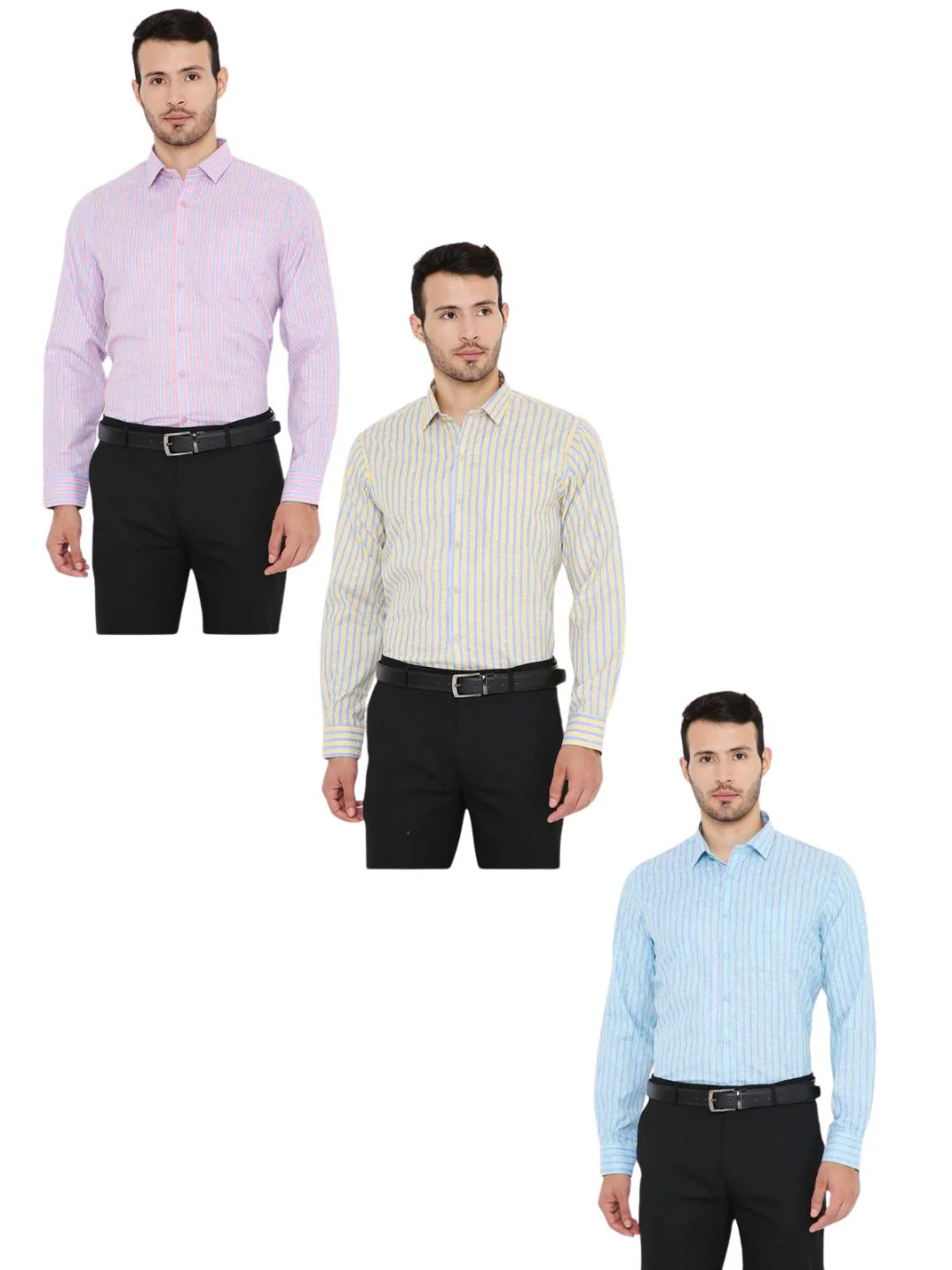 Combo of 3 Striped PolyBlend Slim Fit Formal Shirts - Image 9