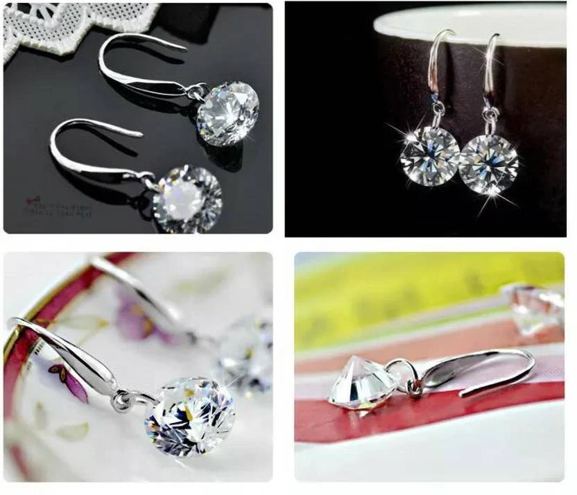 Combo Of Rose Gold & Silver Plated White Stone Drop Earrings For Women & Girl - Image 3