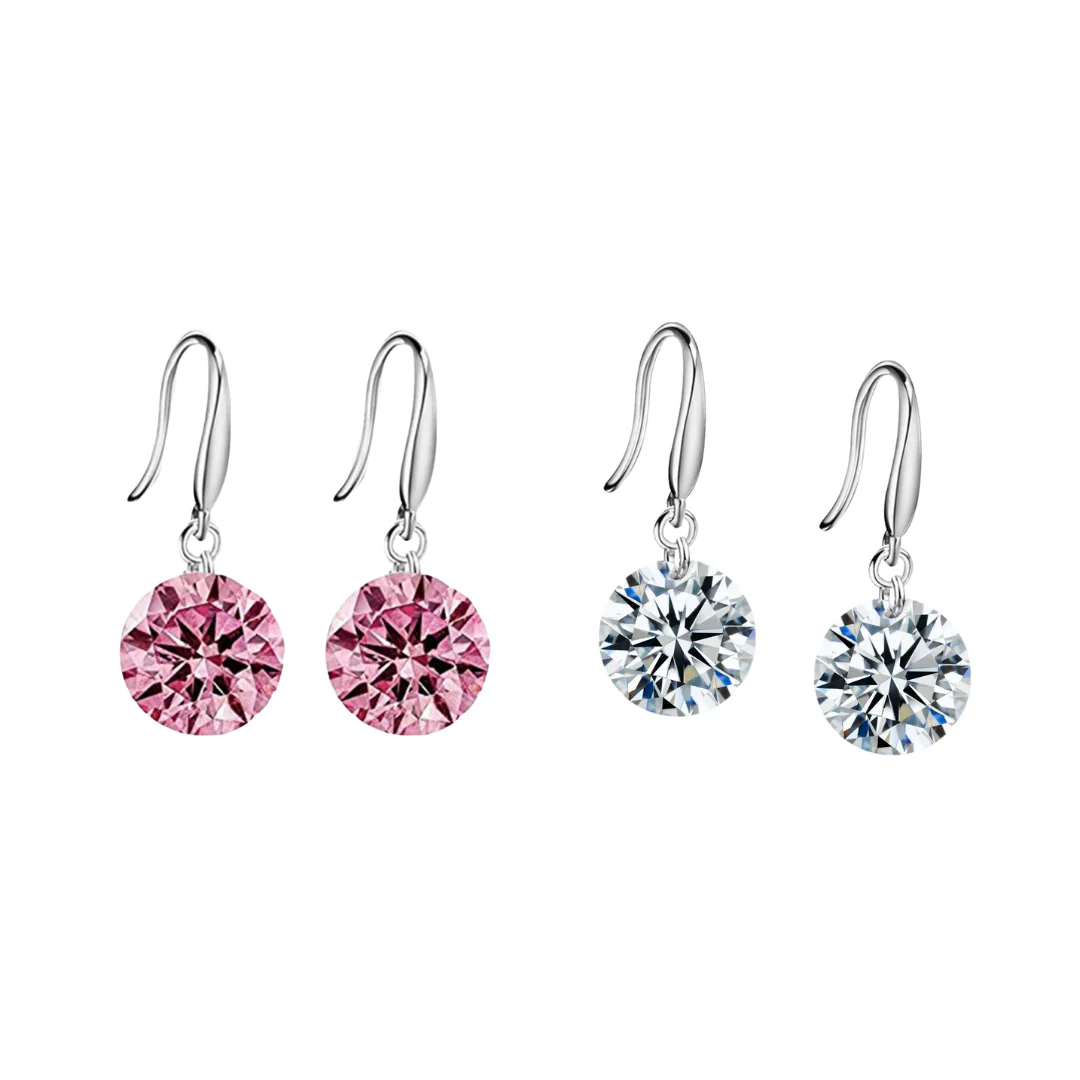 Combo Of Silver Plated Pink And White Stone Drop Earrings For Women And Girl Crystal Copper Stud Earring - Image 9