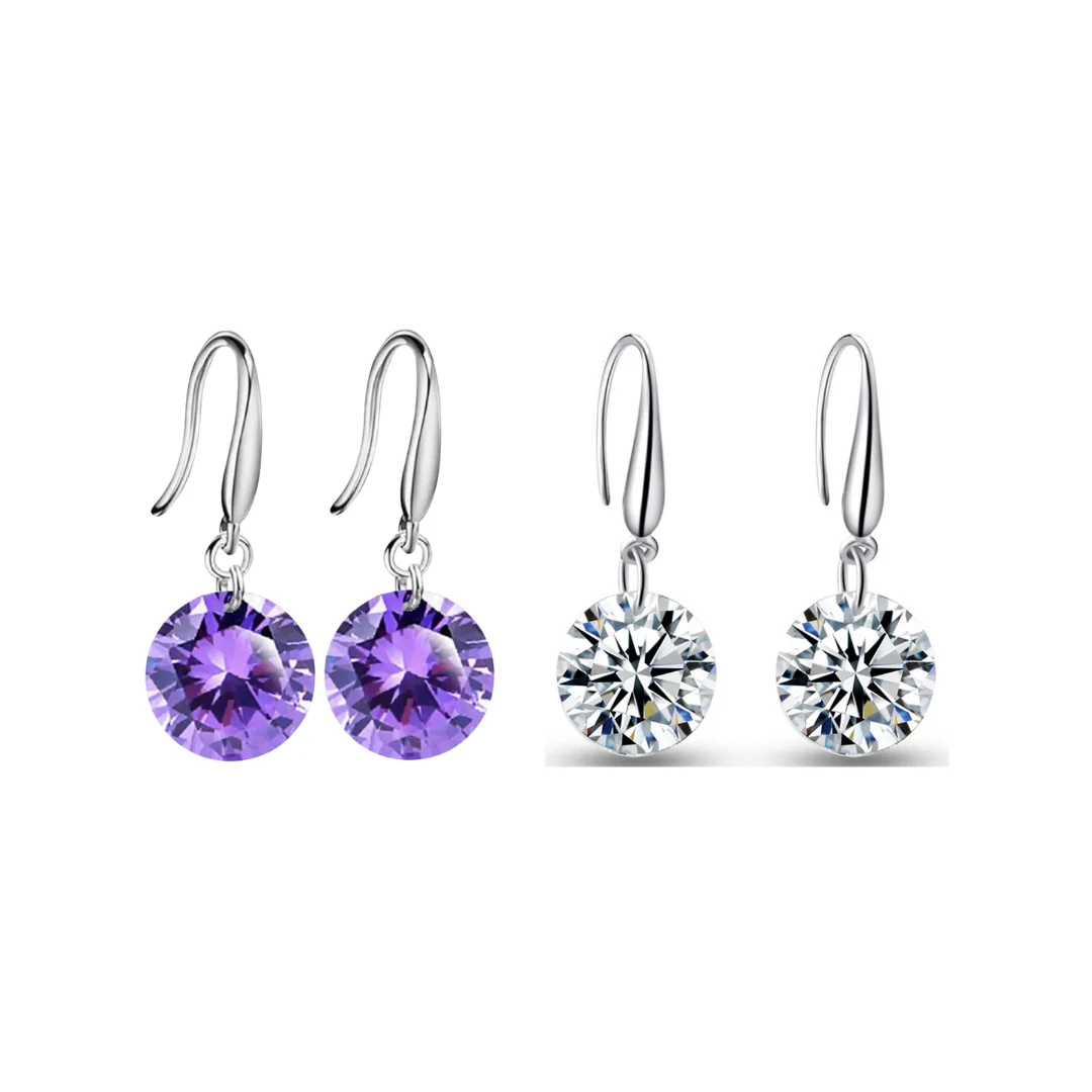 Combo Of Silver Plated Purple And White Stone Drop Earrings For Women And Girl Crystal Copper Stud Earring - Image 12