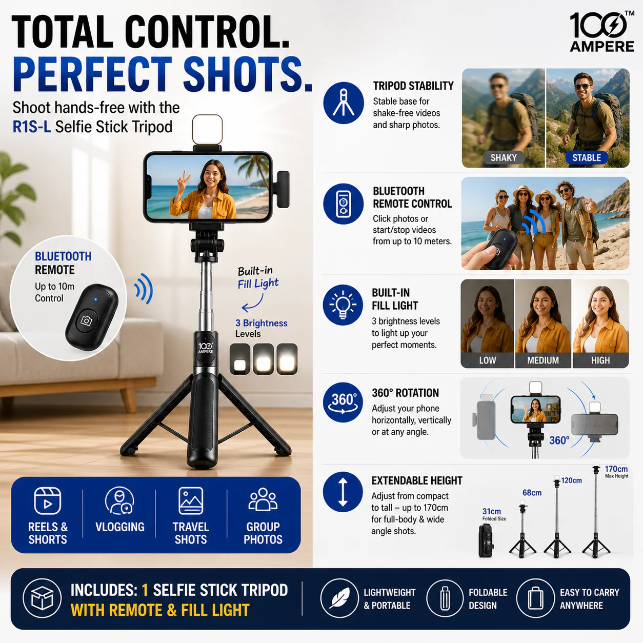 Content Creator Combo Kit - Selfie Tripod + Wireless Mic - Image 6