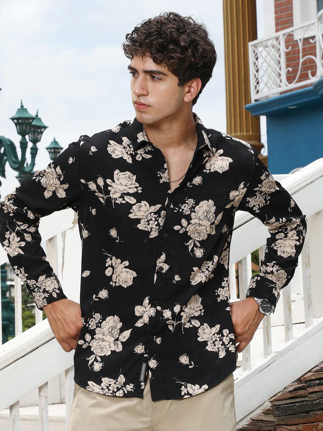 Contrast-Roses Imprint Shirt - Image 2