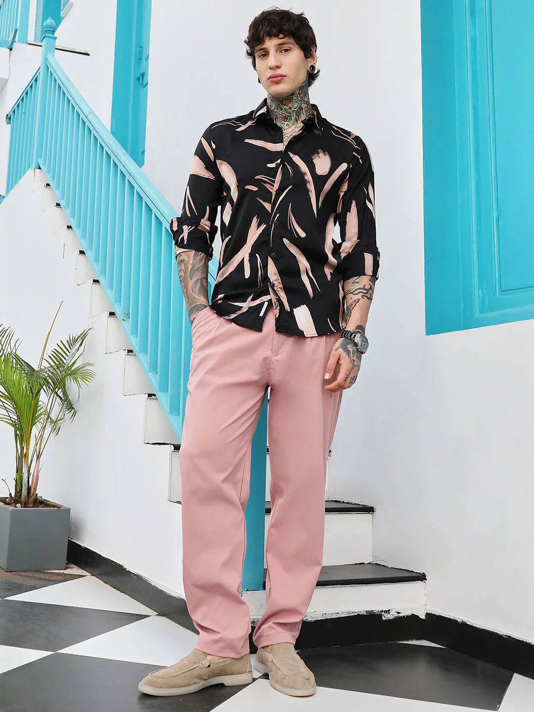 Contrast-Strokes Imprint Shirt - Image 5