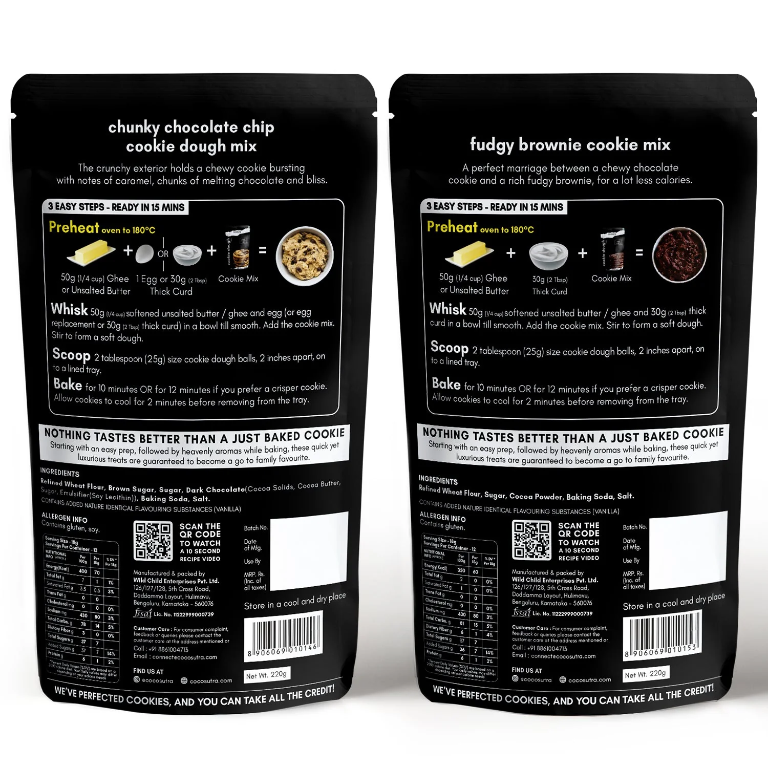 Cookie Dough Mix Combo Pack | Chunky Chocolate Chip & Fudgy Brownie | 220g Each - Image 2