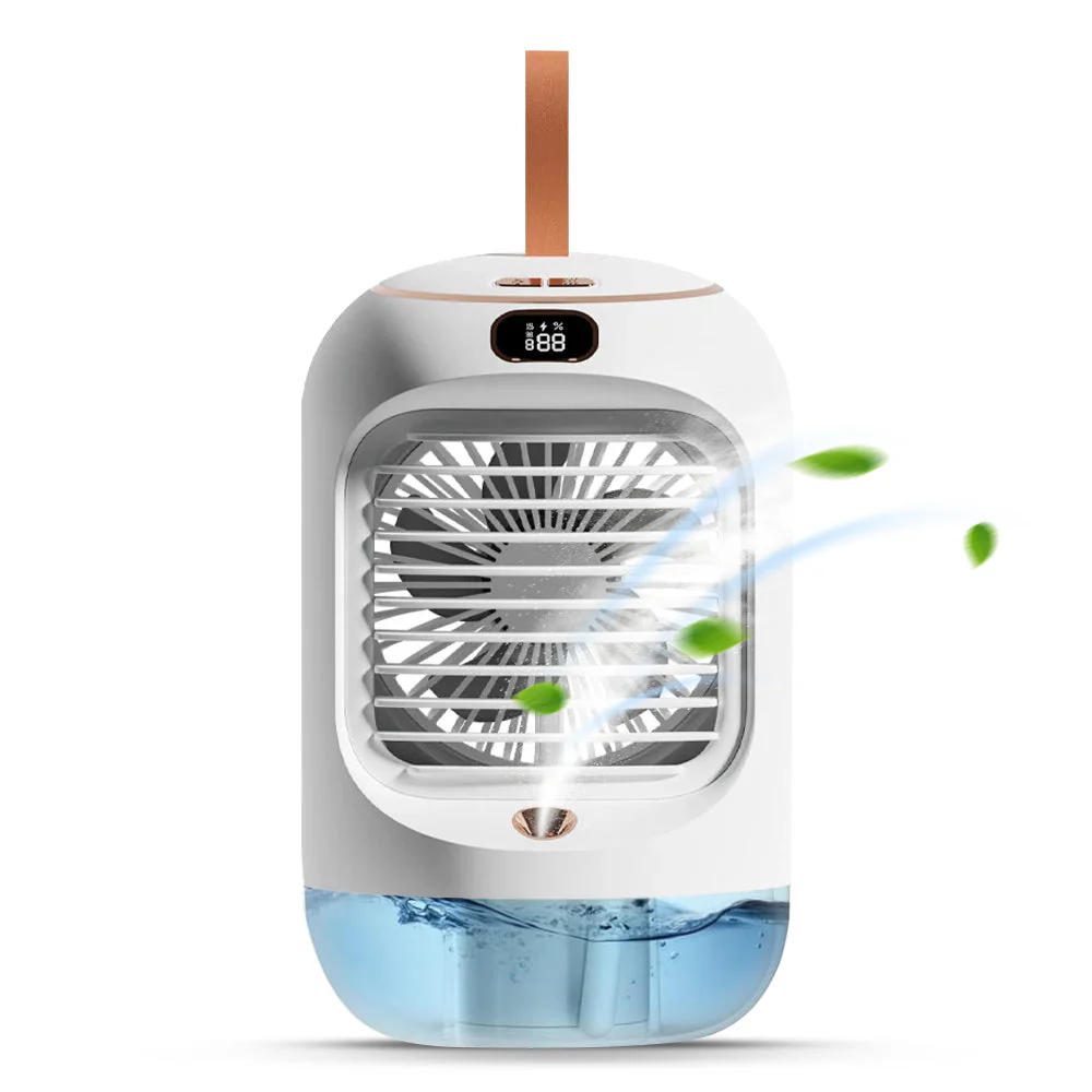 CoolMate: Premium Quality Portable Cooling Fan & Humidifier, 3 Speeds, 280ml Mist, Night Light, 90° Rotation, USB Rechargeable (3600mAh) for Personal Cooling.