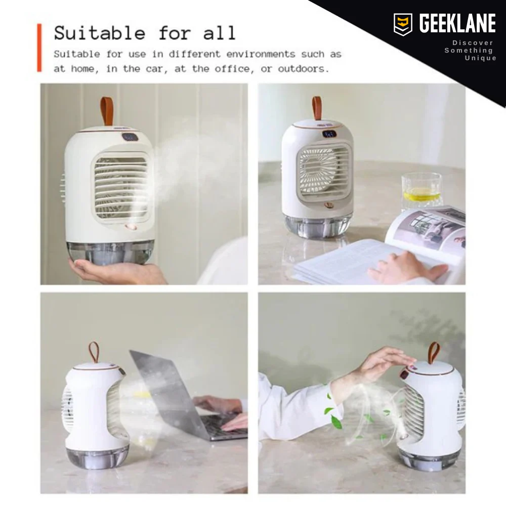 CoolMate: Premium Quality Portable Cooling Fan & Humidifier, 3 Speeds, 280ml Mist, Night Light, 90° Rotation, USB Rechargeable (3600mAh) for Personal Cooling. - Image 6