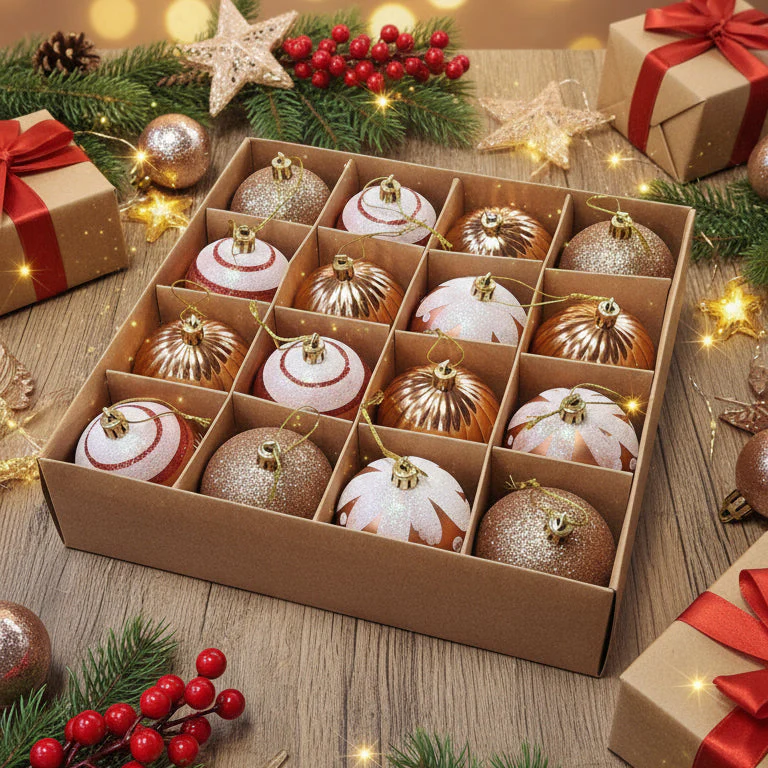 Coral Tree Christmas Ball Set – 16 Copper, Gold & White Ornaments - Image 5