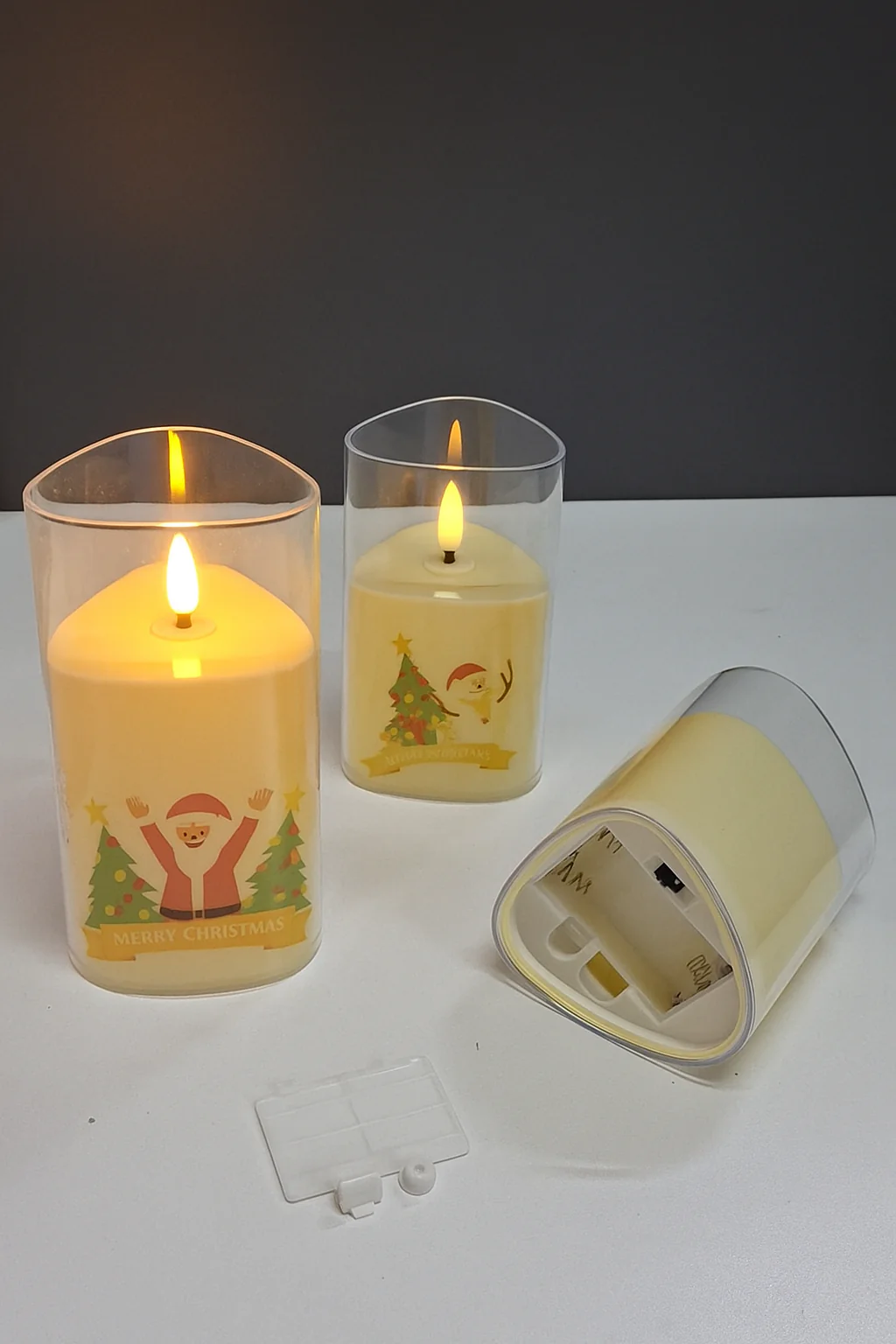Coral Tree LED Flameless Christmas Candle Set – Santa & Snowman Print - Image 2