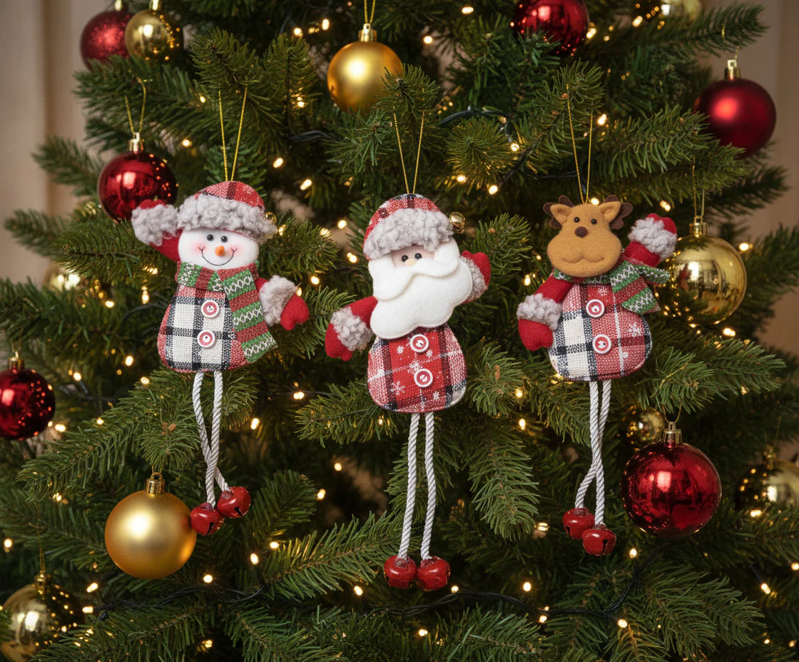 Coral Tree Set of 3 Christmas Ornaments – Santa, Reindeer & Snowman - Image 3