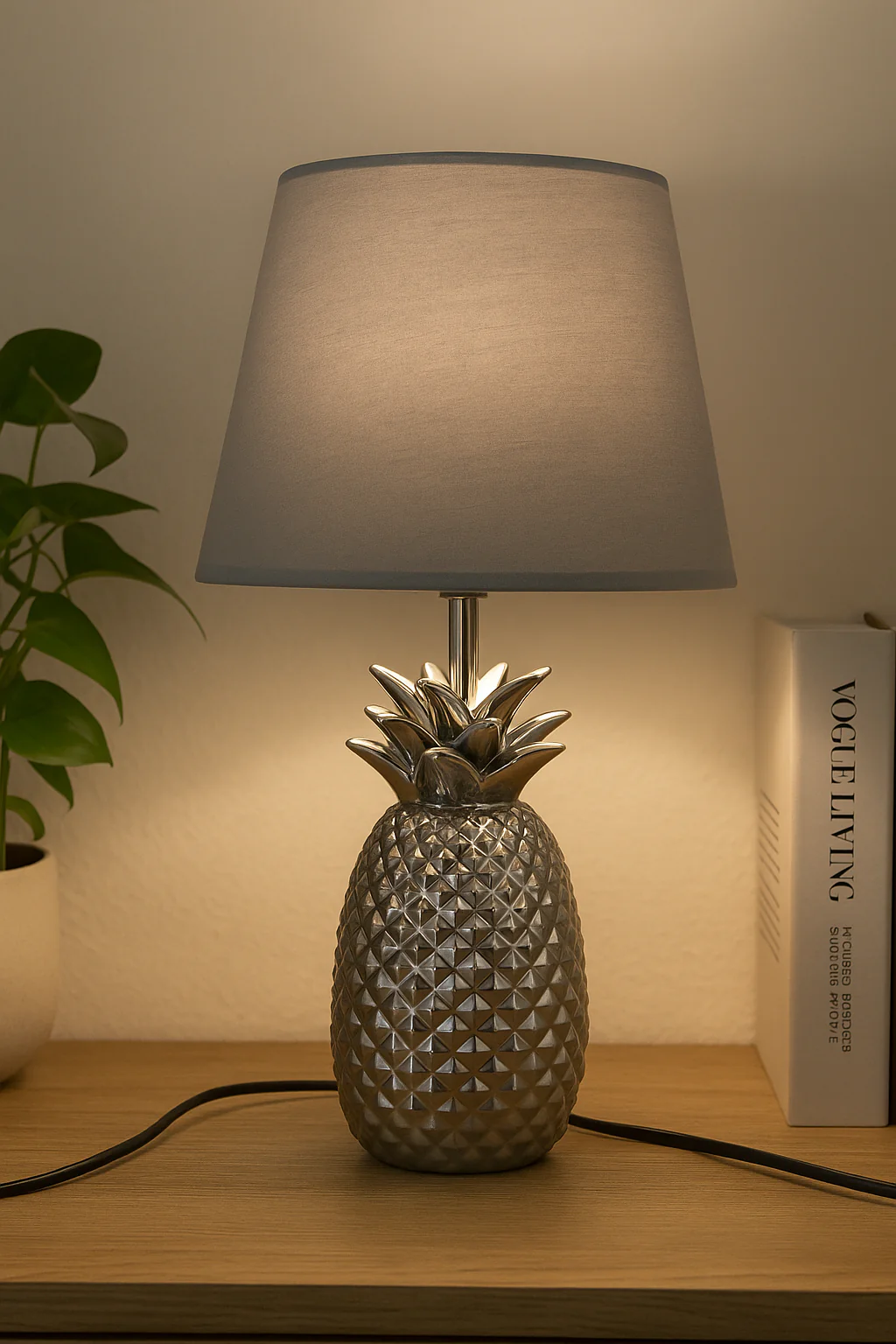Coral Tree Silver Pineapple Table Lamp with Grey Fabric Shade - Image 5