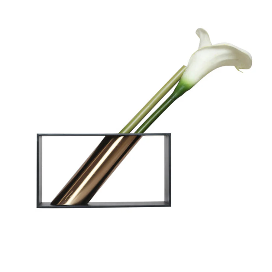 Coral Tree Vertical Metal Vase with Diagonal Pattern Brass (Black) - Image 3