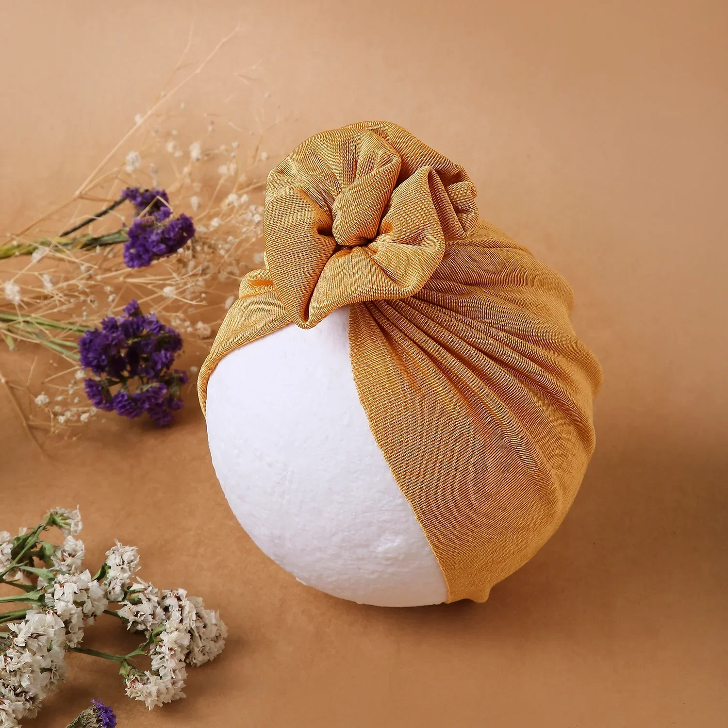 Cotton Baby Turban Cap – Soft, Stylish & Comfortable Mustard - Image 2