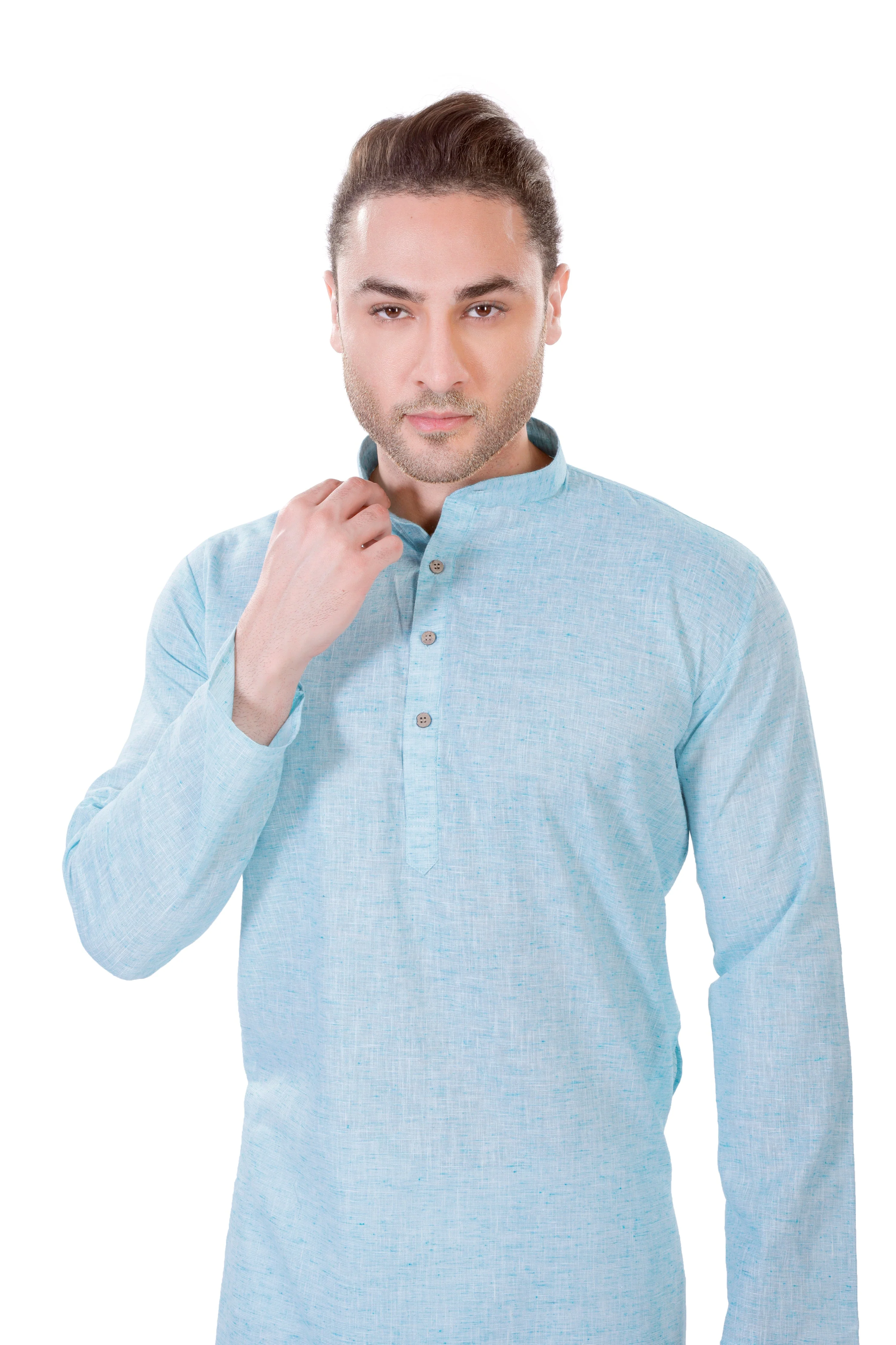 Cotton Linen Kurta in Blue - Image 3