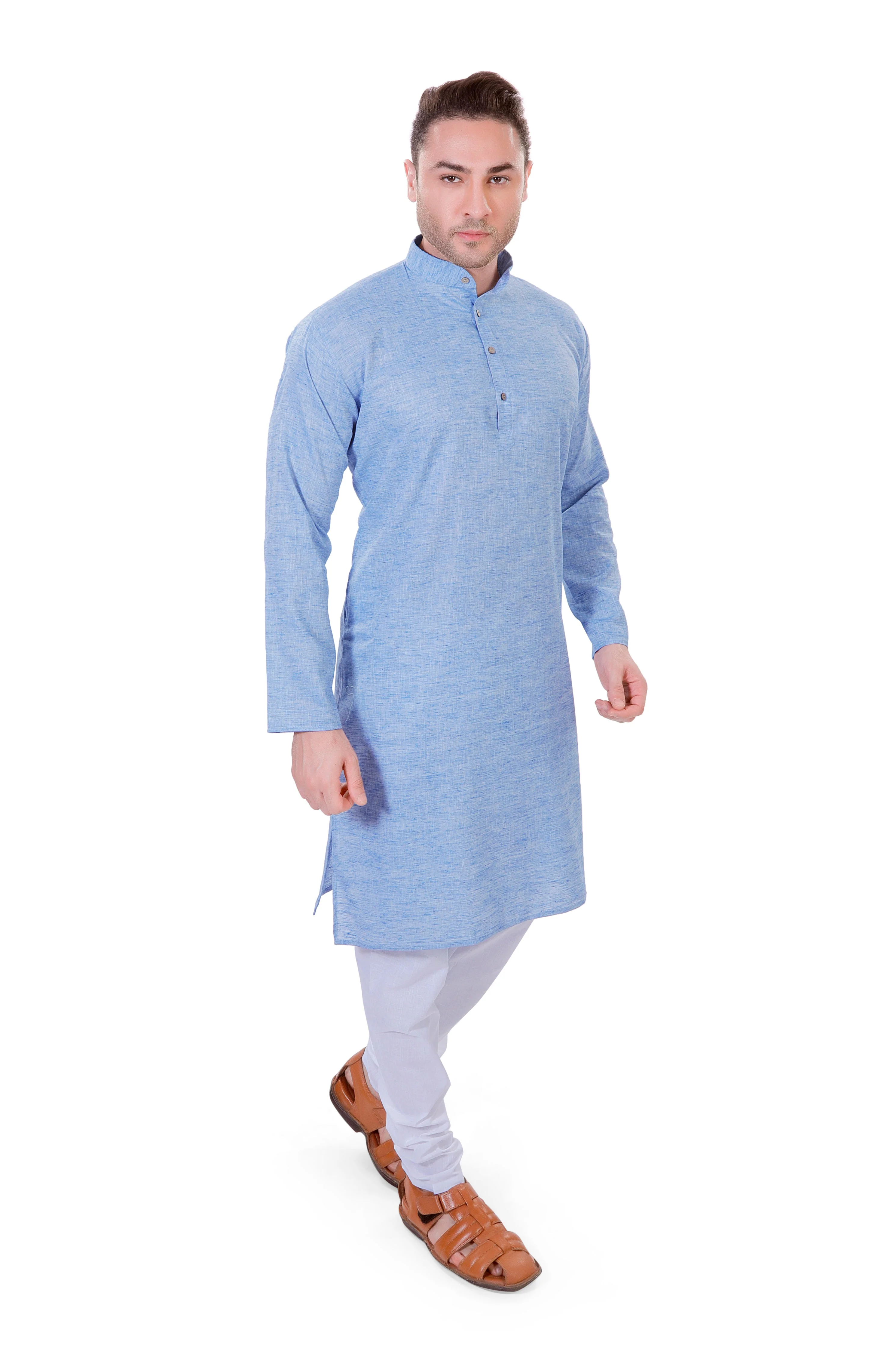 Cotton Linen Kurta in Light Blue - Image 3