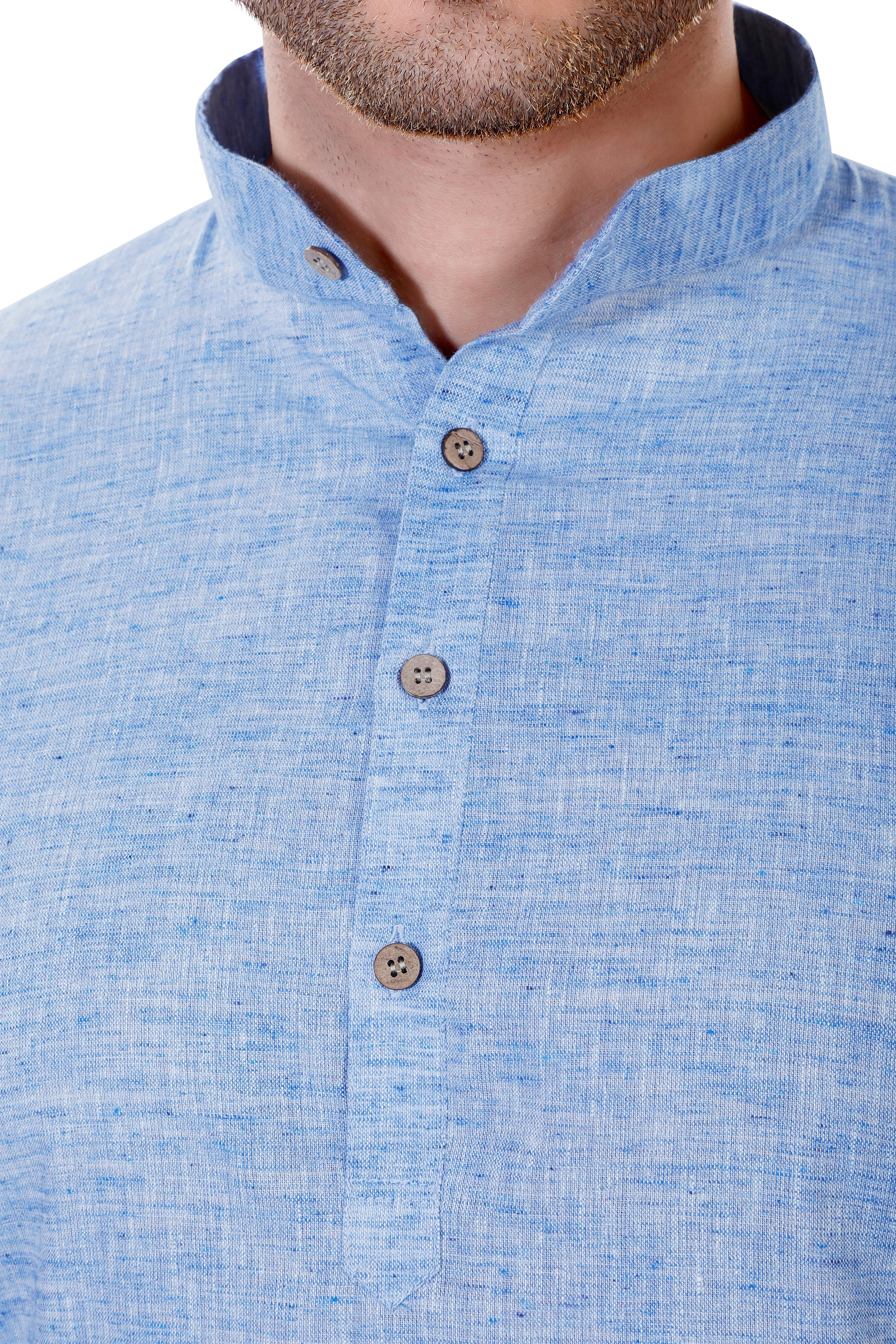 Cotton Linen Kurta in Light Blue - Image 4