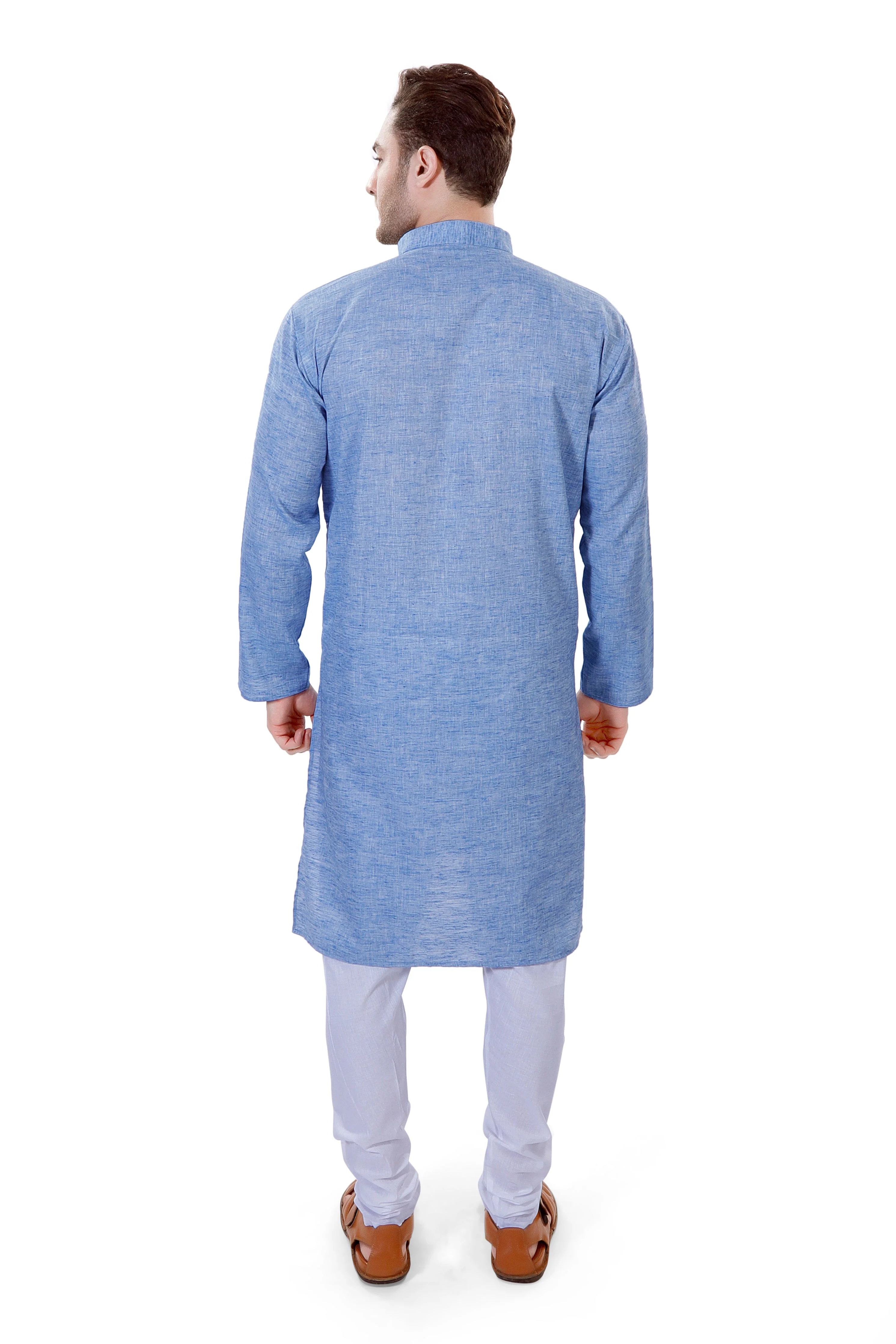 Cotton Linen Kurta in Light Blue - Image 5