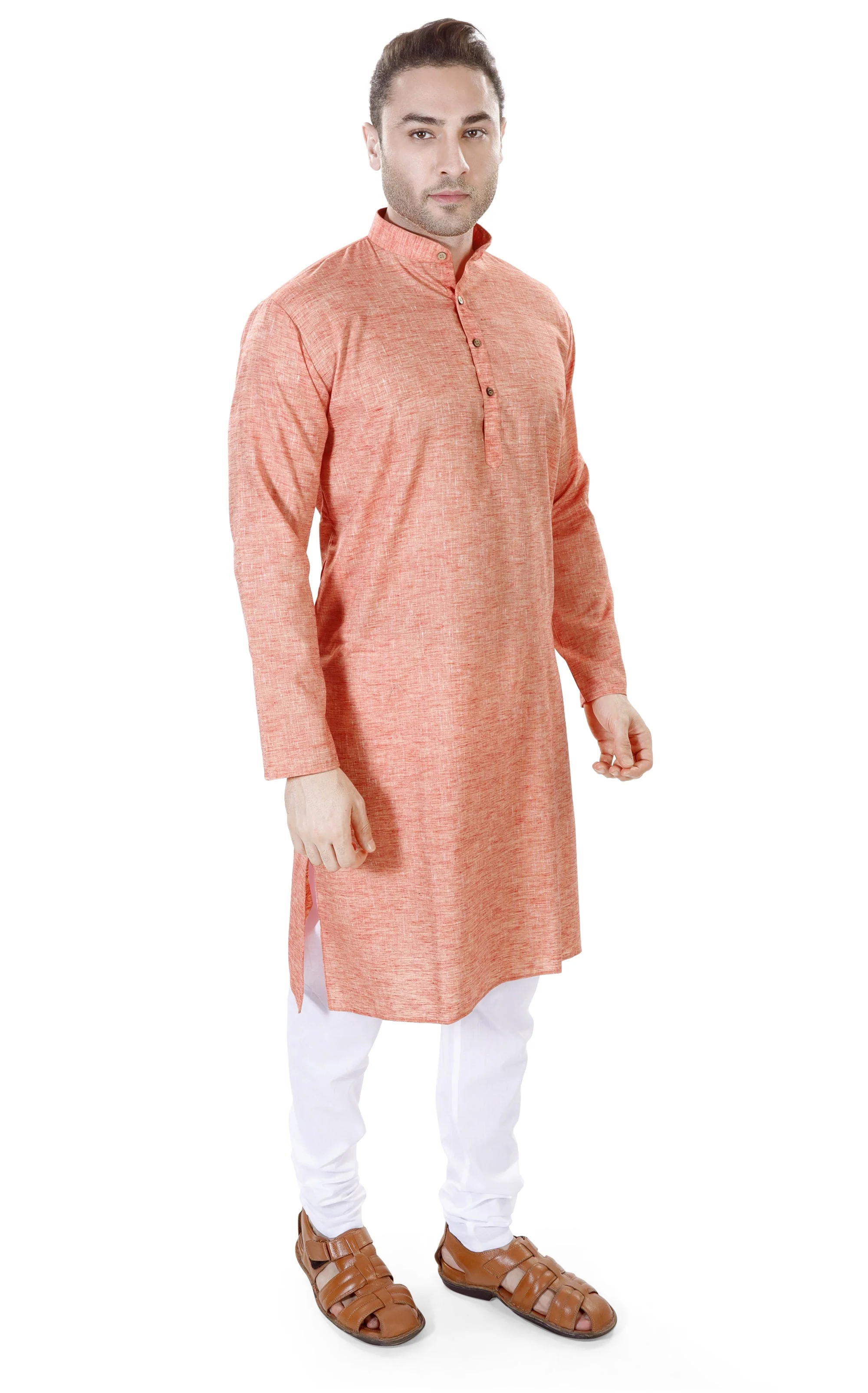 Cotton Linen Kurta in Orange - Image 2