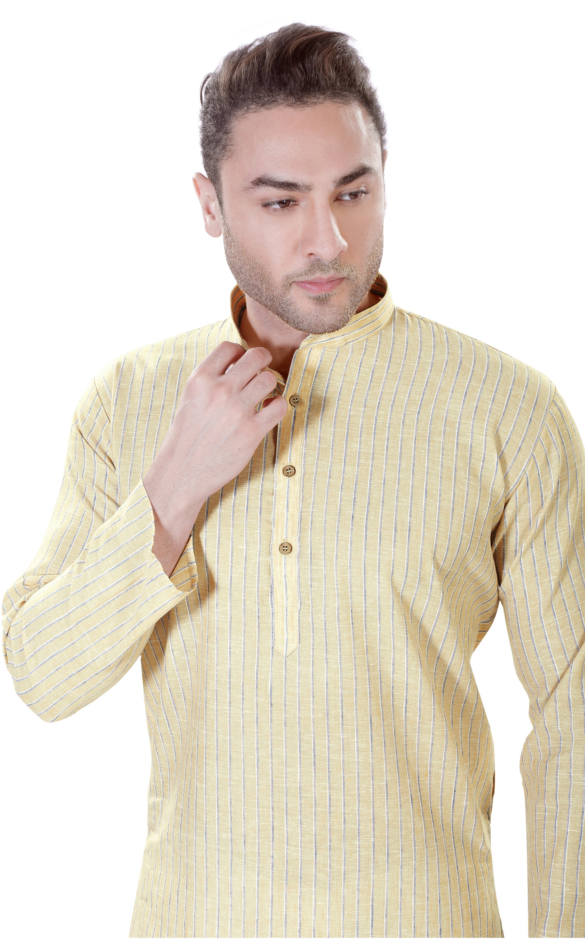 Cotton Linen Kurta in Yellow - Image 3