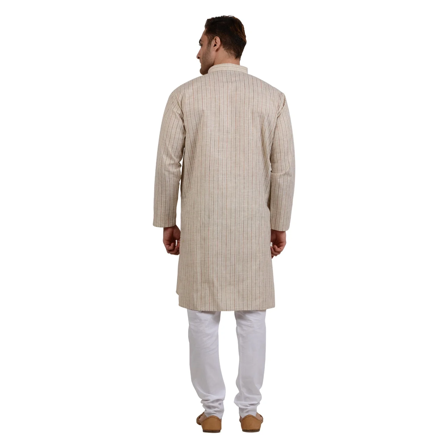 Cotton Linen Striped Kurta in Beige - Image 4