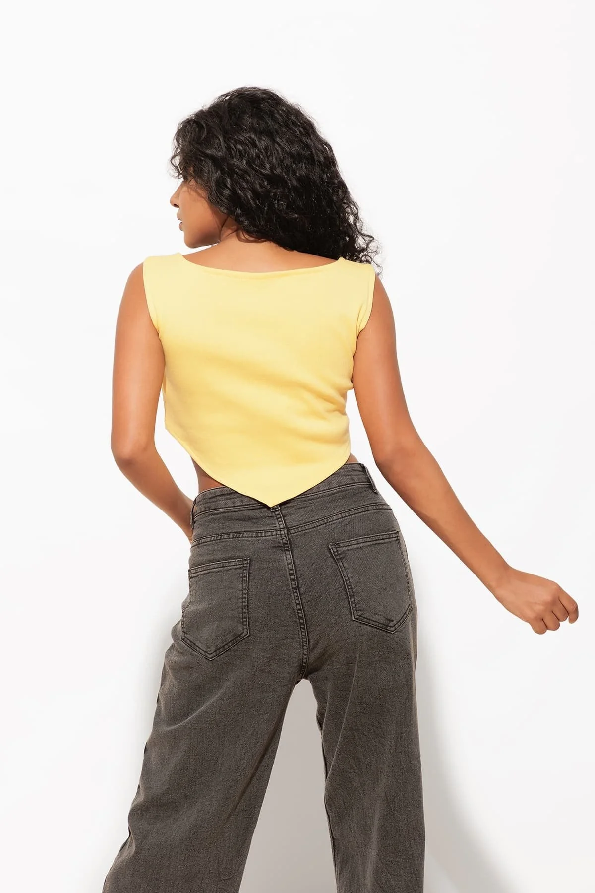 Cotton Ribbed Crop Top – Bright Yellow Summer Style - Image 3