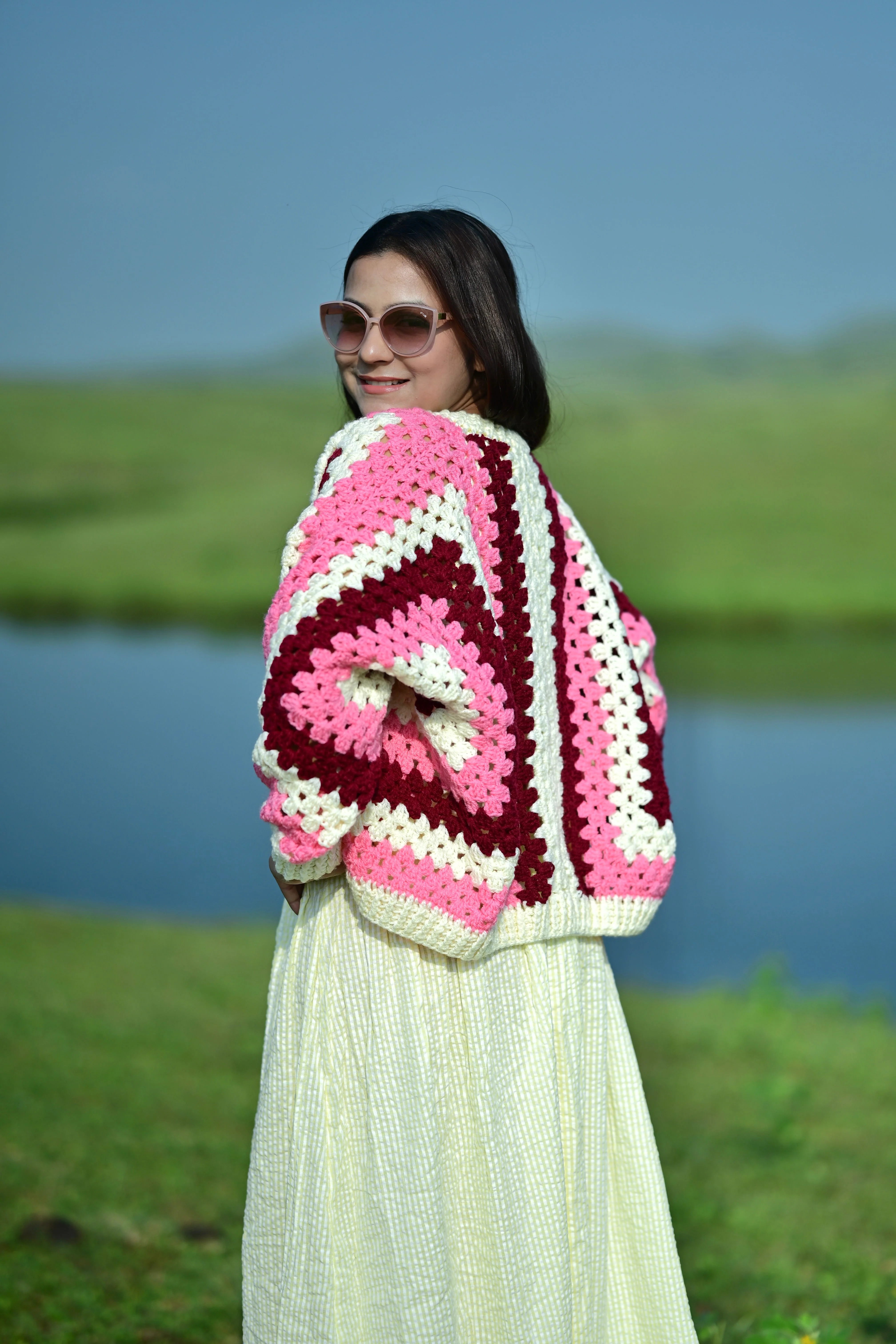 Cozy Pearl Cardigan - Pink Maroon - Image 5