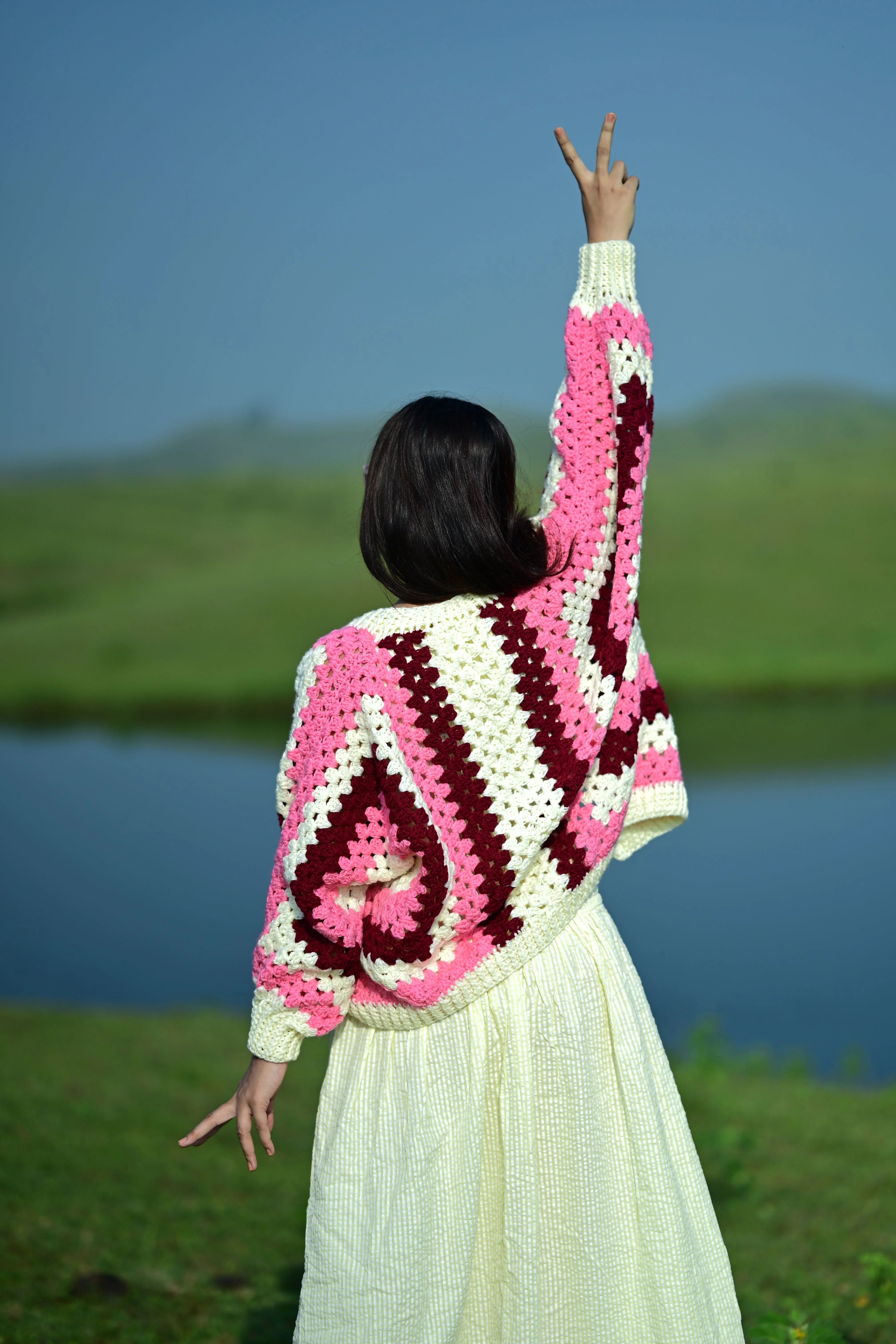 Cozy Pearl Cardigan - Pink Maroon - Image 6