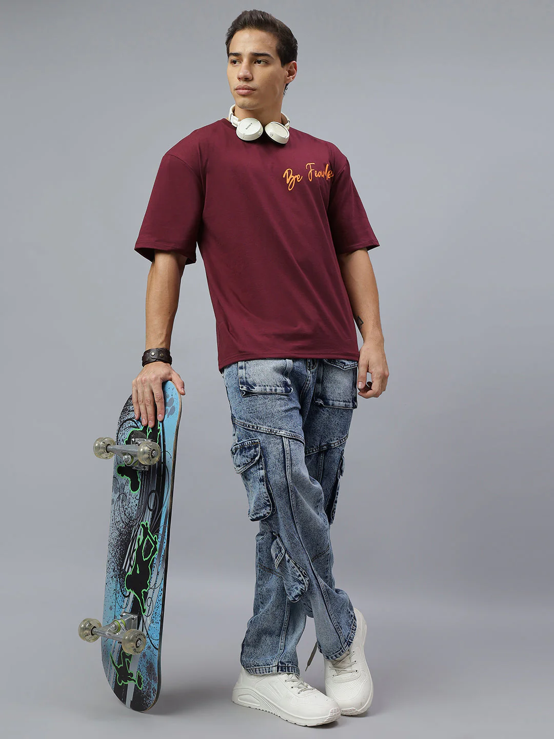 Crazy bee Oversize Back print T-shirt : Be Fearless Maroon - Image 4